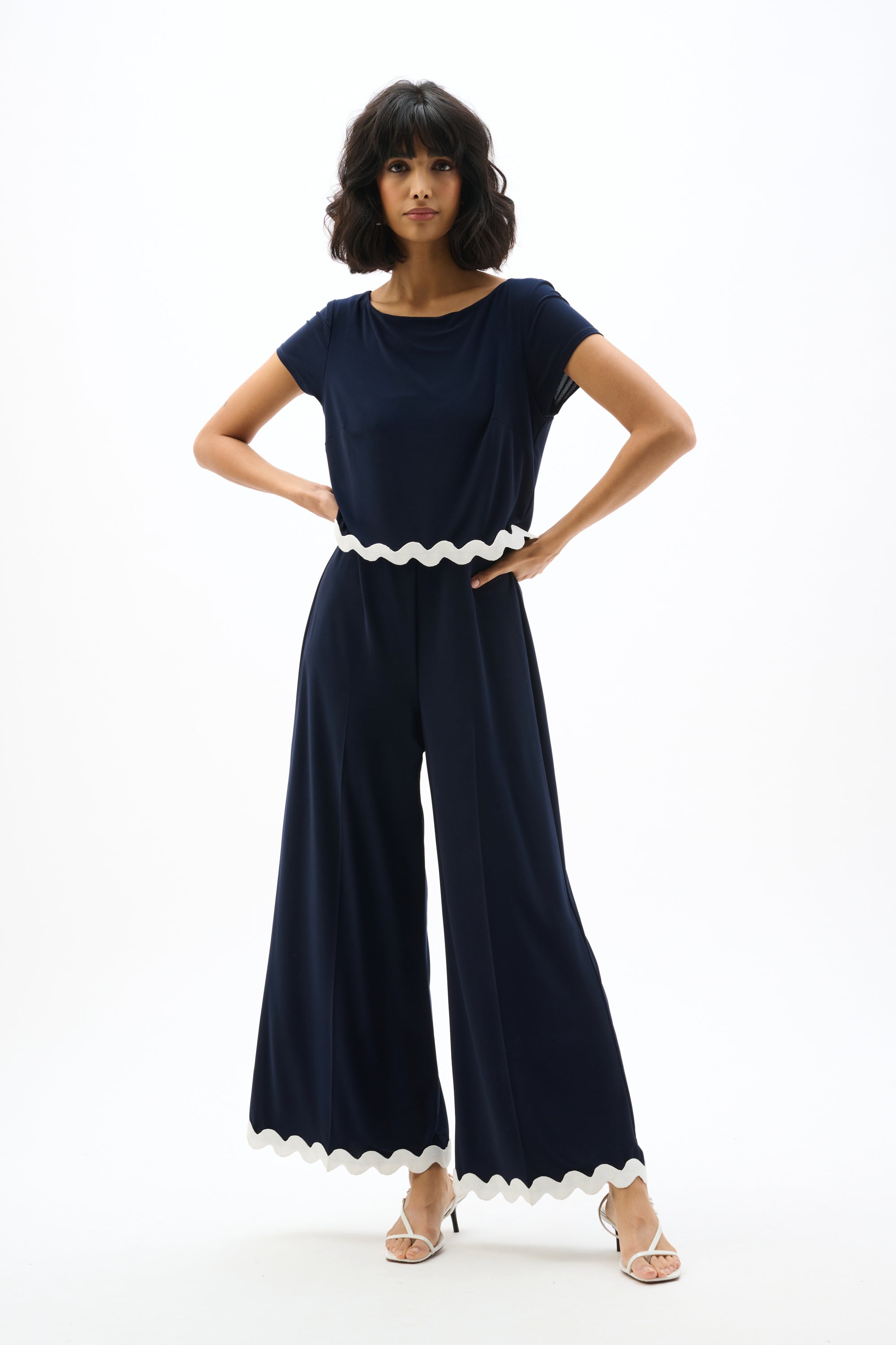 Silky Knit Culotte Jumpsuit With Contrast Trim