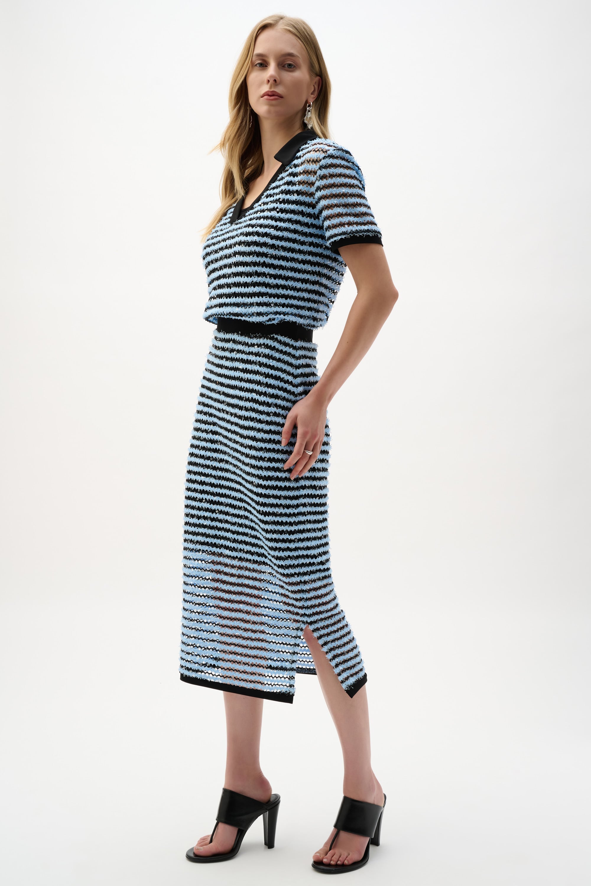 Novelty Stripe Pencil Skirt With Side Slit