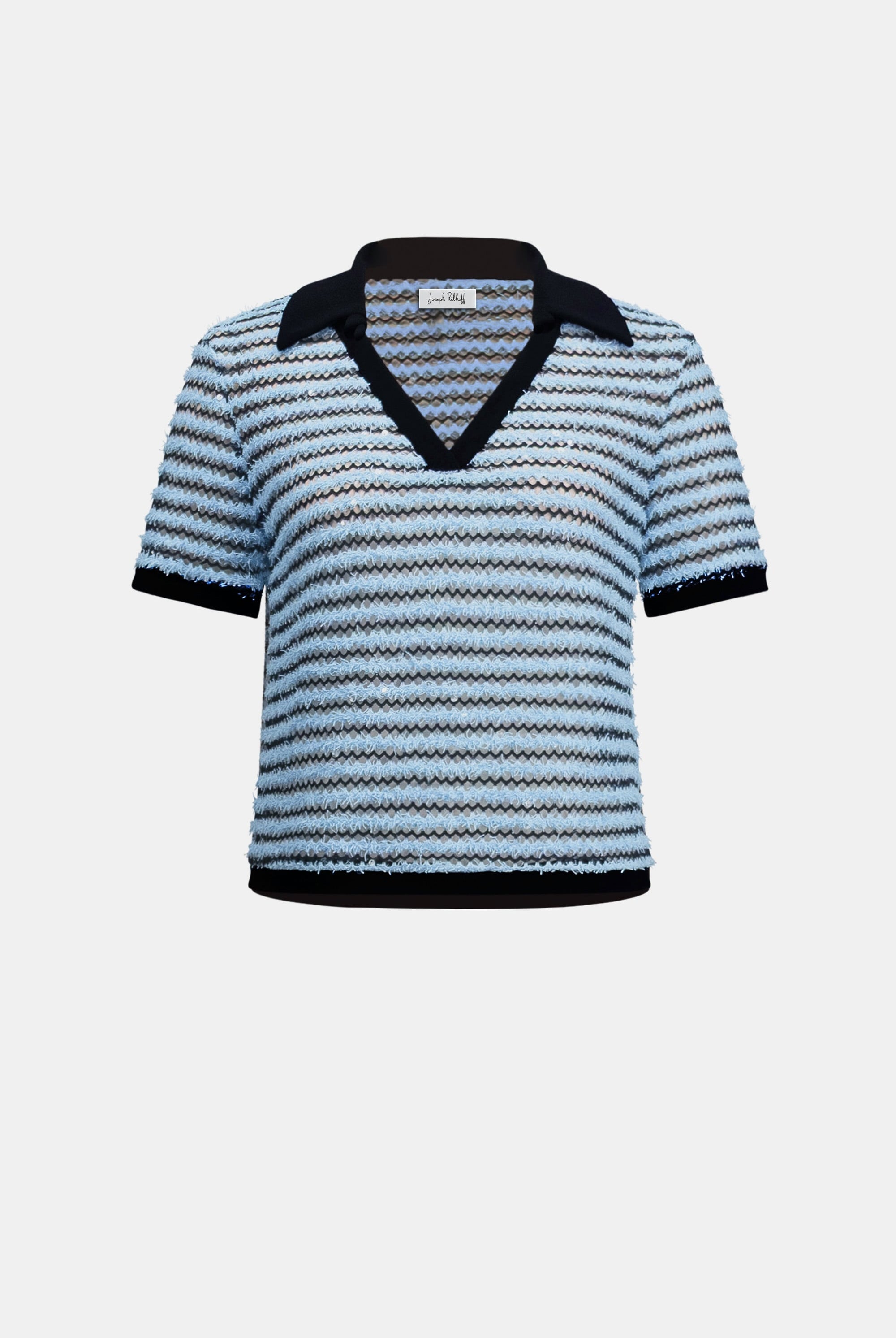 Novelty Stripe Boxy Top With Polo Collar