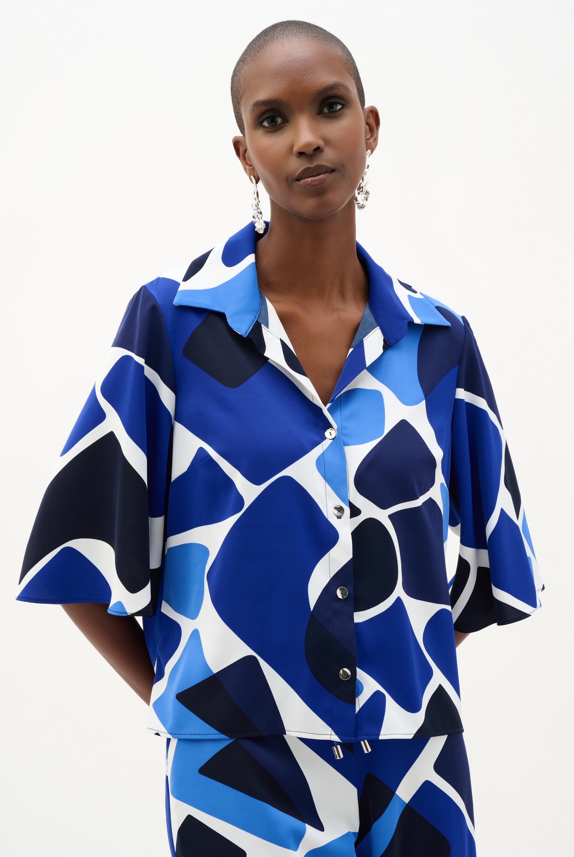 Recycled Woven Geometric Print Straight Blouse