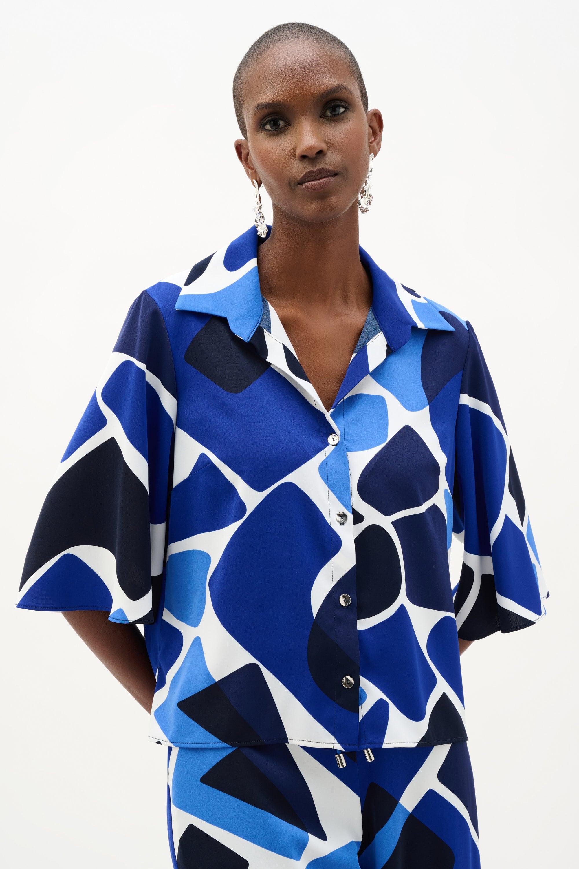 Recycled Woven Geometric Print Straight Blouse
