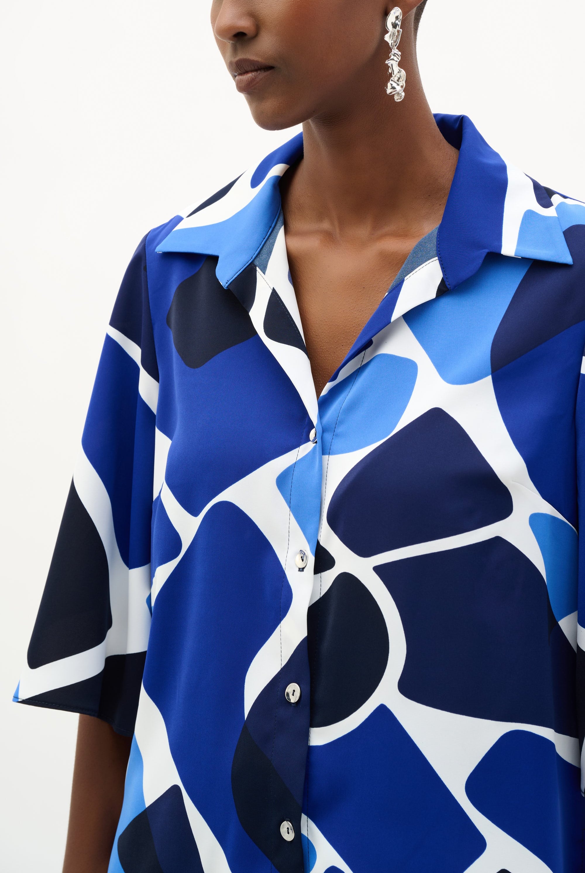 Recycled Woven Geometric Print Straight Blouse