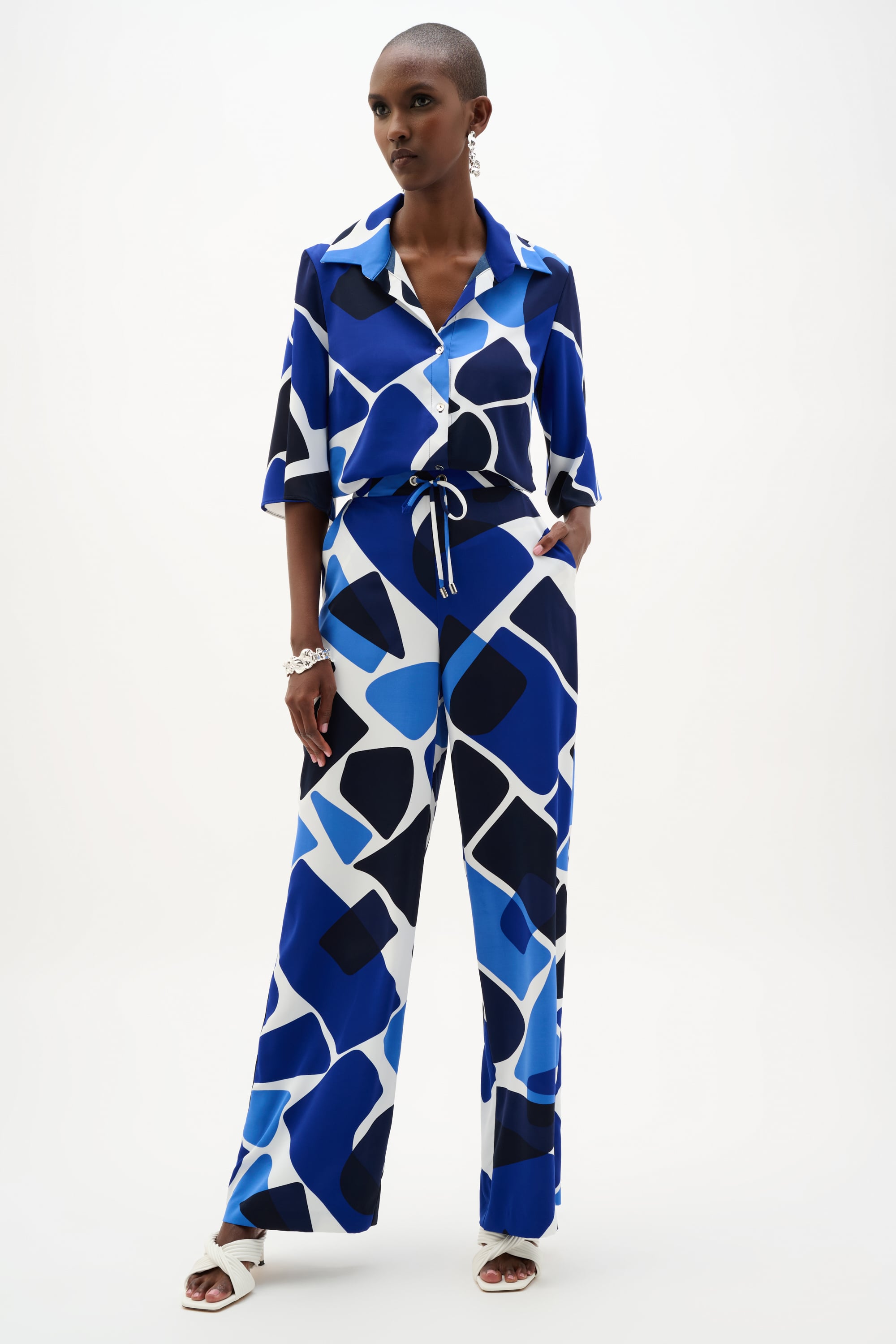 Recycled Woven Geometric Print Wide Leg Pull-On Pants