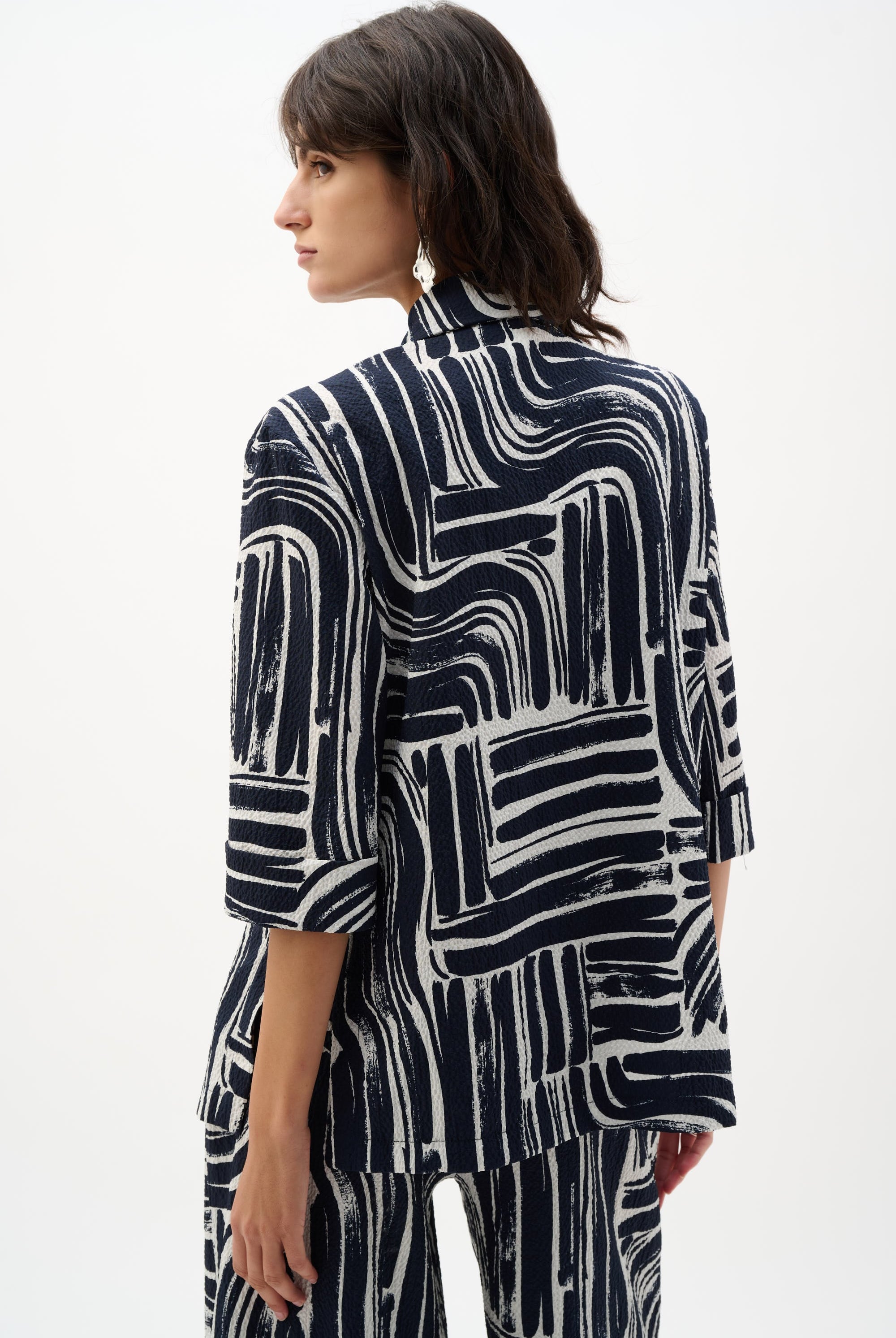 Seersucker Abstract Print Double-Breasted Blazer