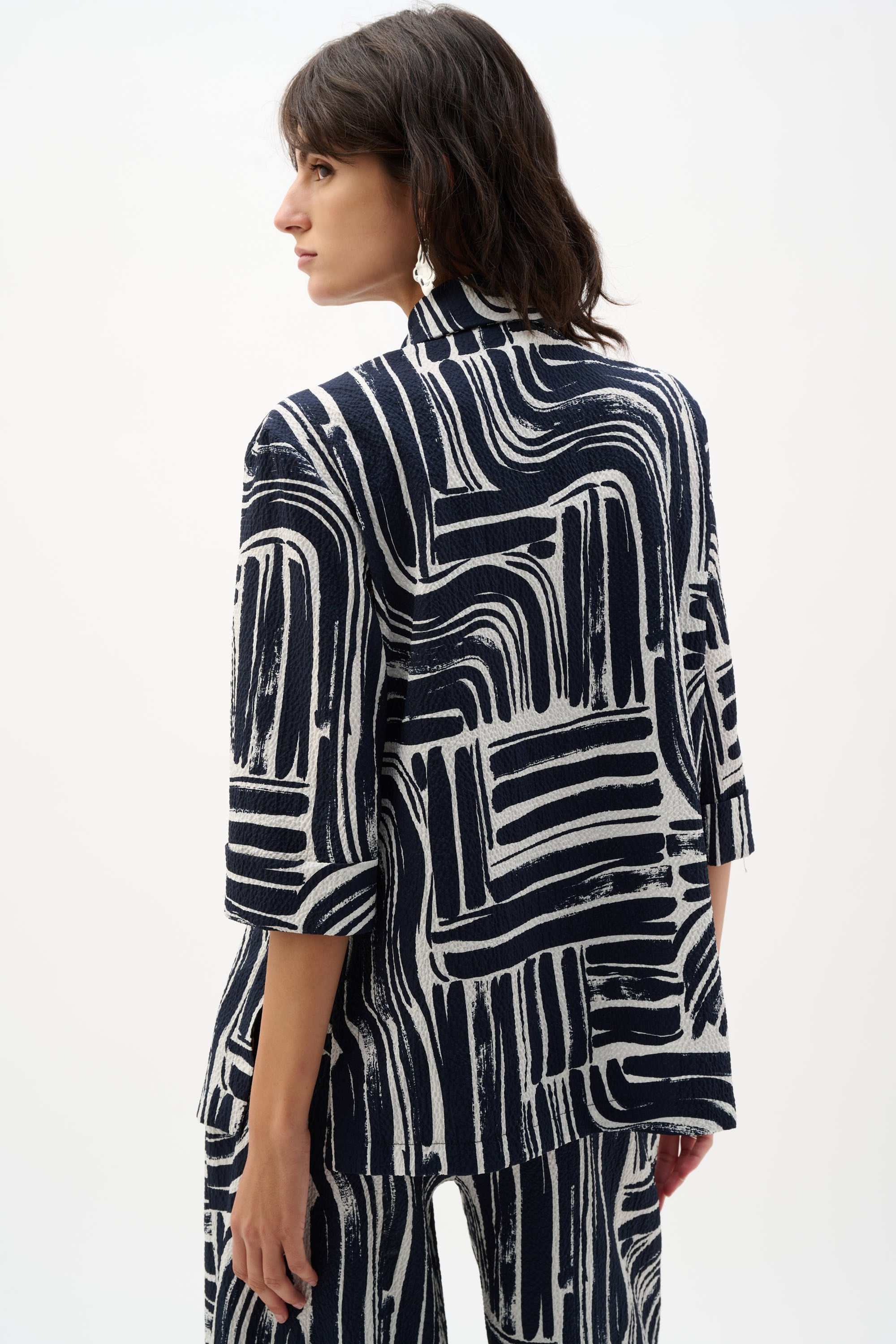Seersucker Abstract Print Double-Breasted Blazer