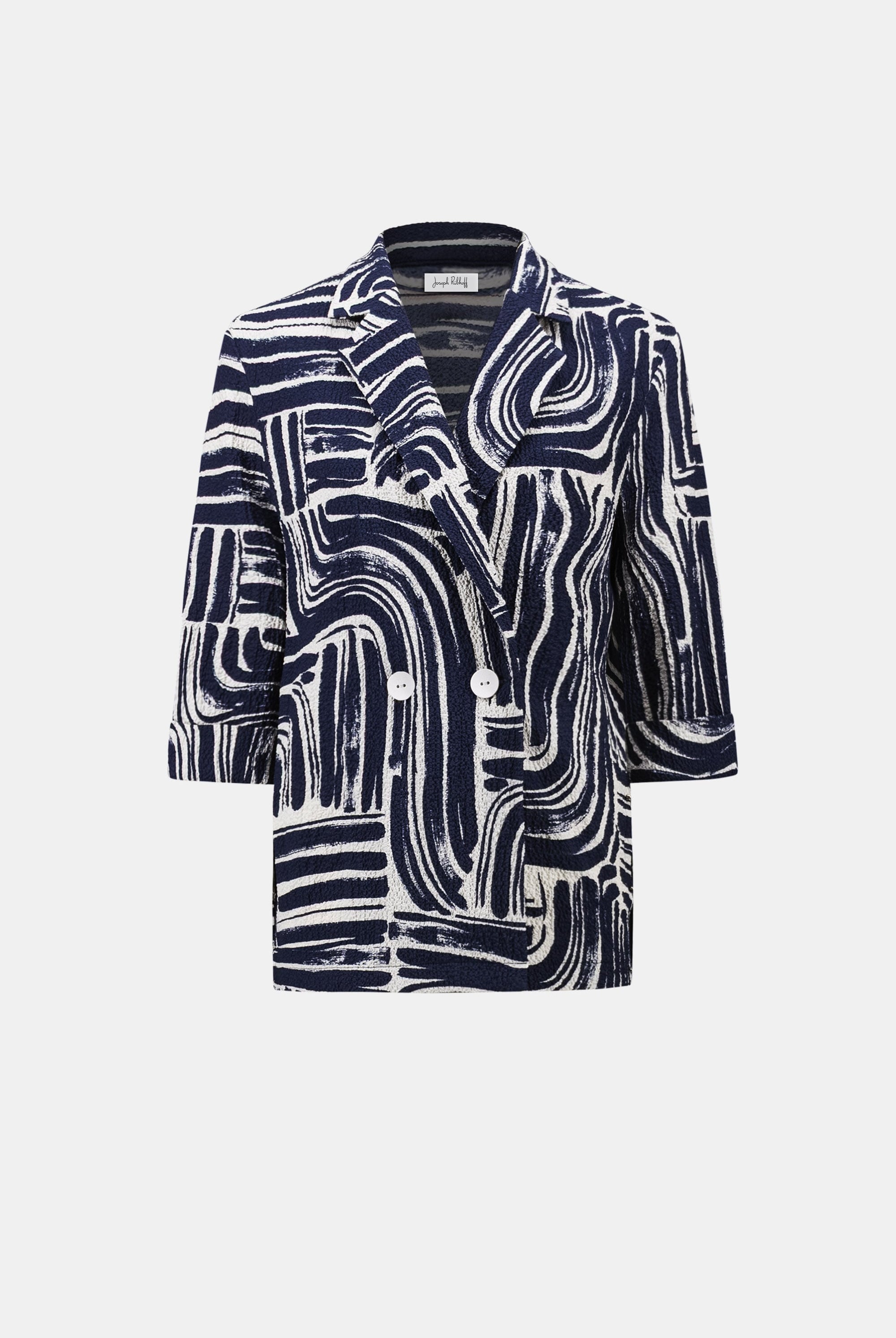 Seersucker Abstract Print Double-Breasted Blazer