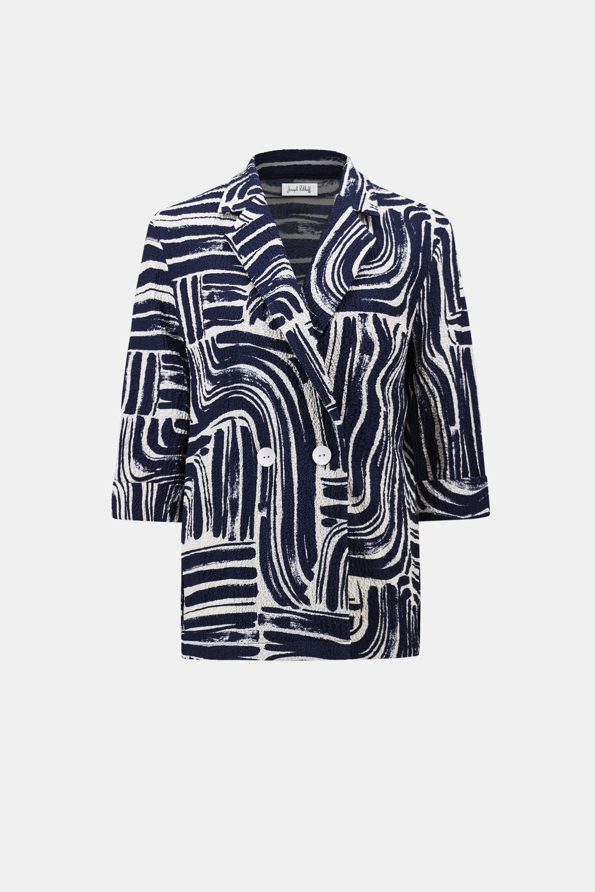 Seersucker Abstract Print Double-Breasted Blazer