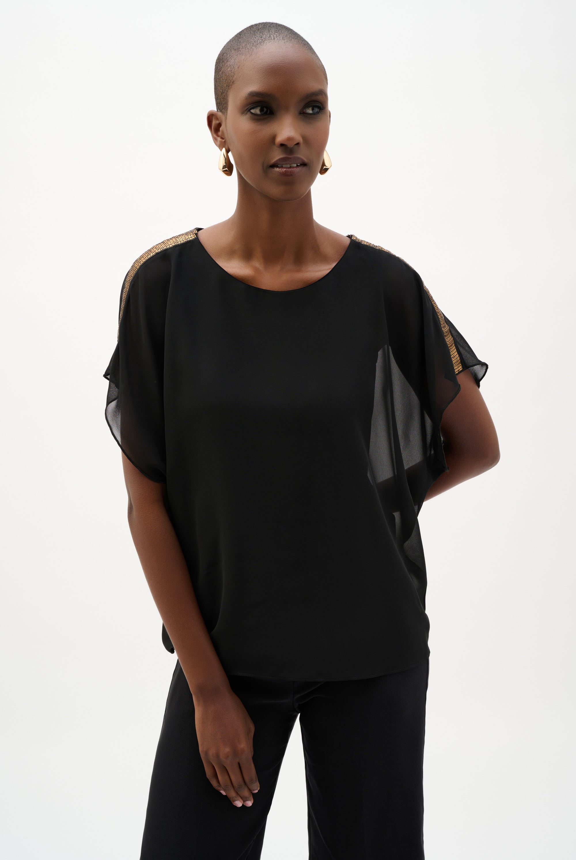 Chiffon Poncho Top With Sequin Shoulder Detail