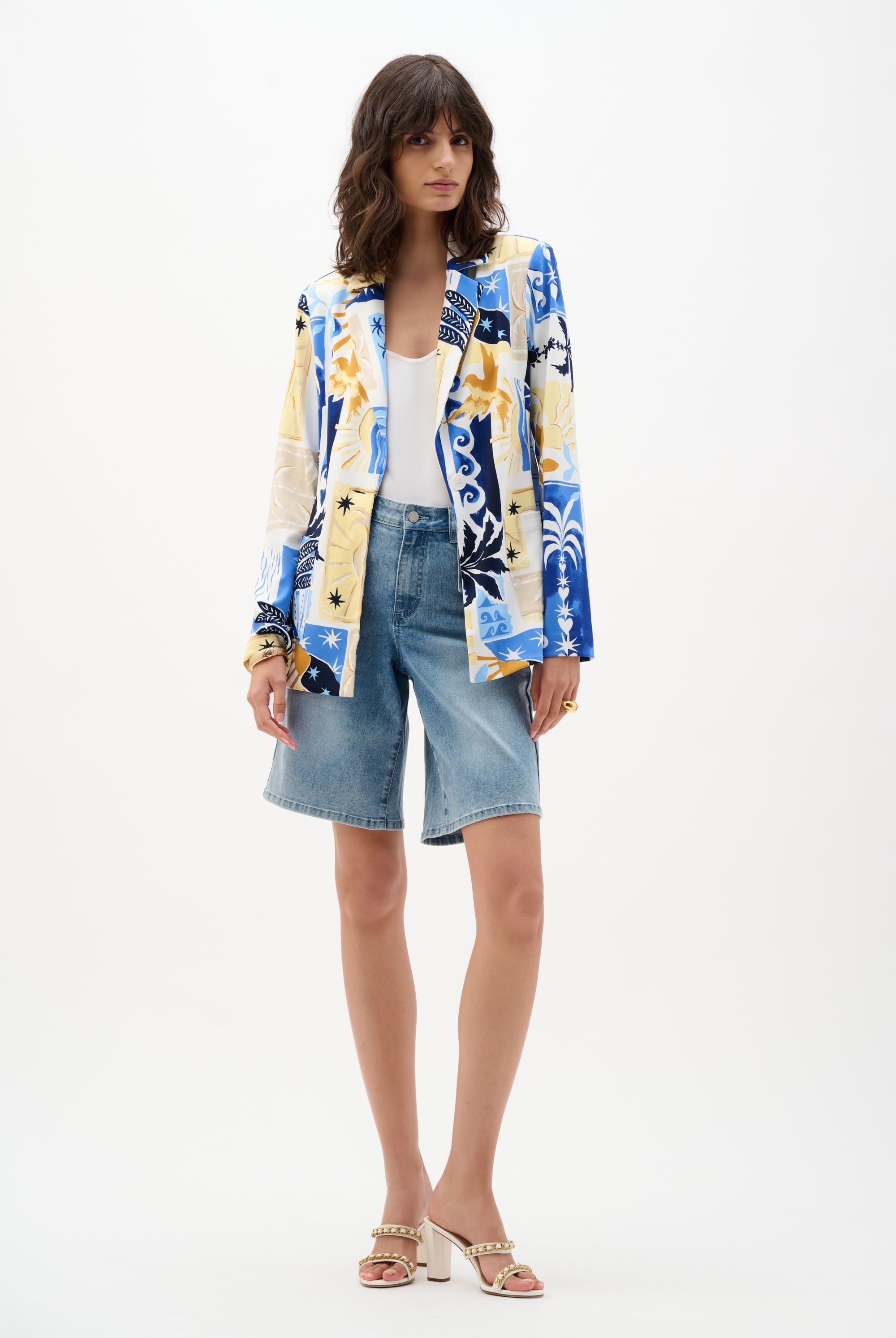 Silky Knit Tropical Print Fitted Blazer