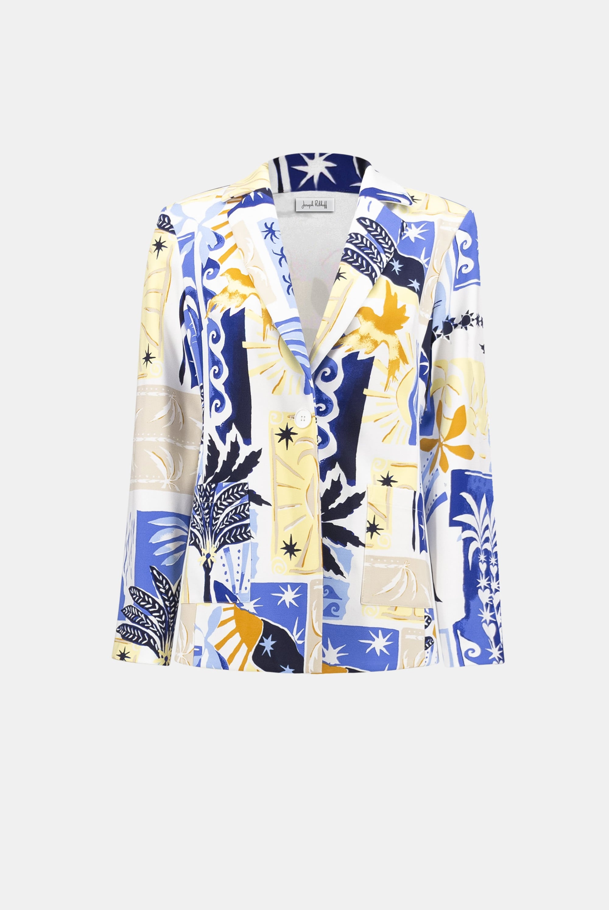 Silky Knit Tropical Print Fitted Blazer