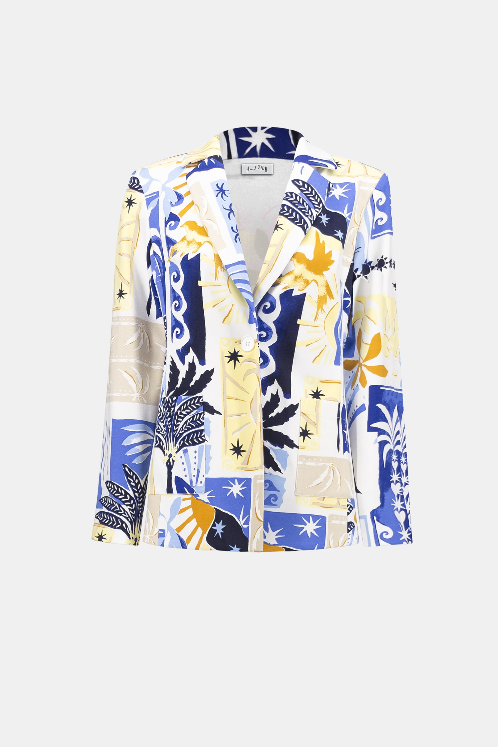 Silky Knit Tropical Print Fitted Blazer