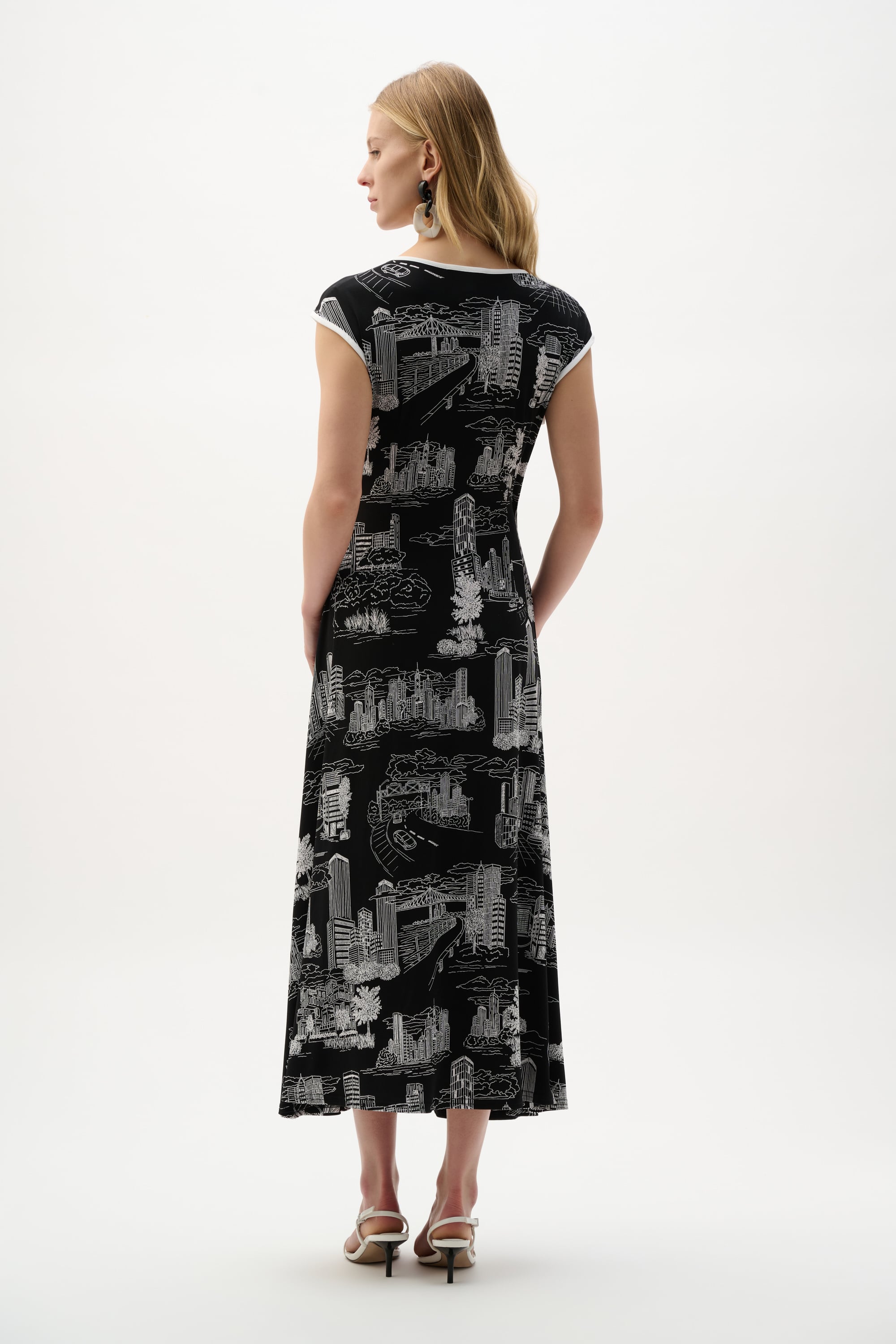Silky Knit Conversational Print Fit And Flare Dress