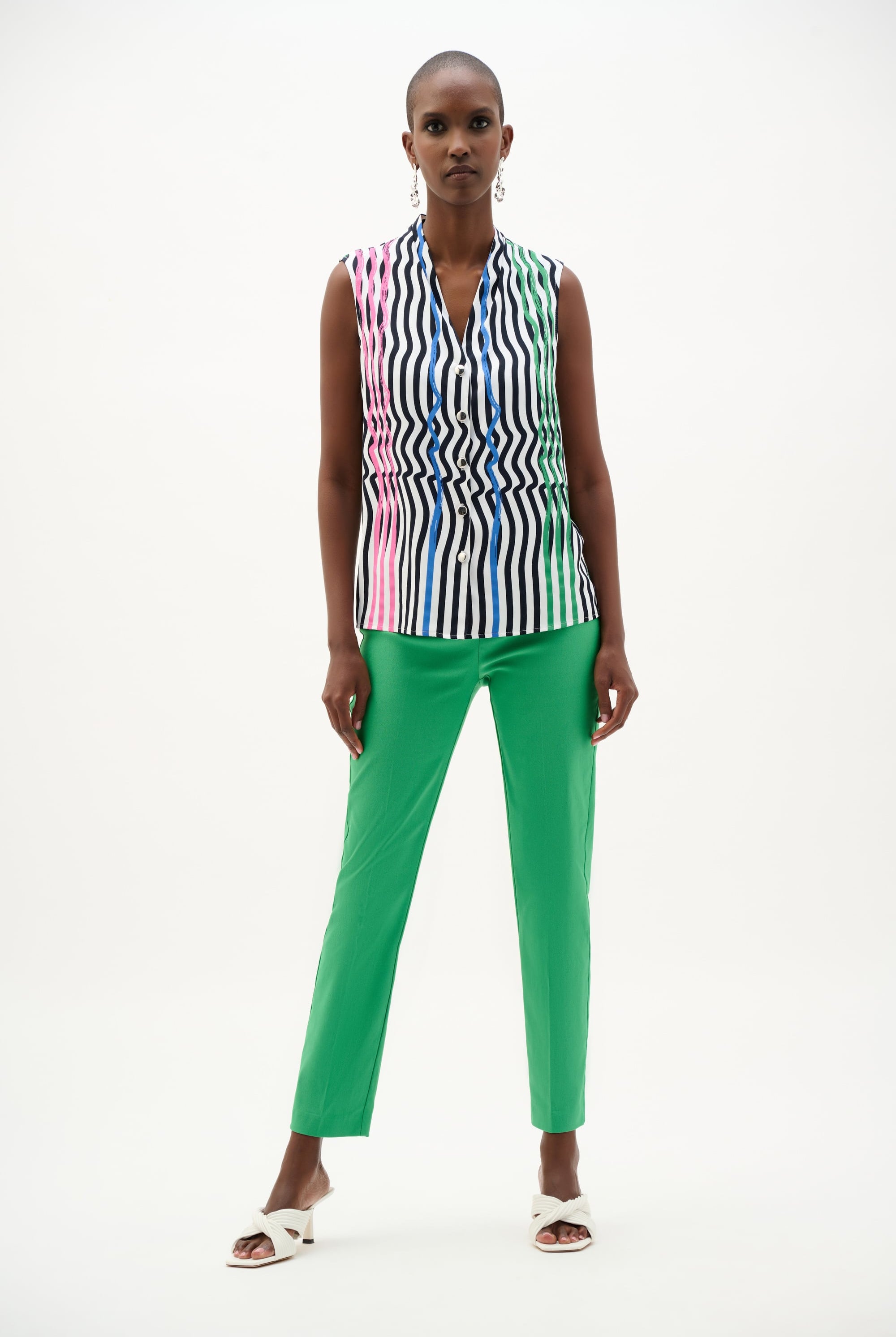 Recycled Woven Stripe Print Sleeveless Boxy Blouse