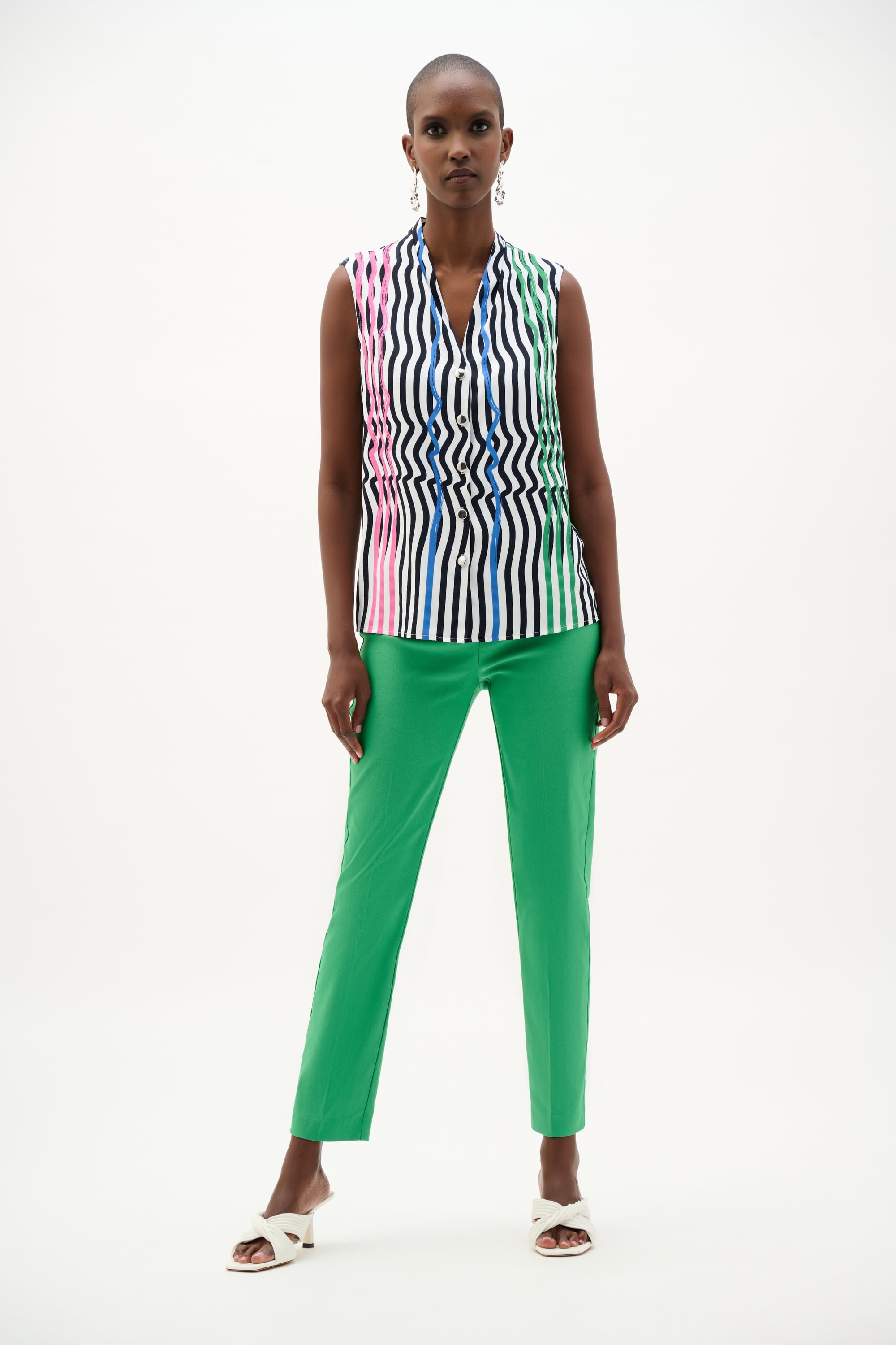 Recycled Woven Stripe Print Sleeveless Boxy Blouse