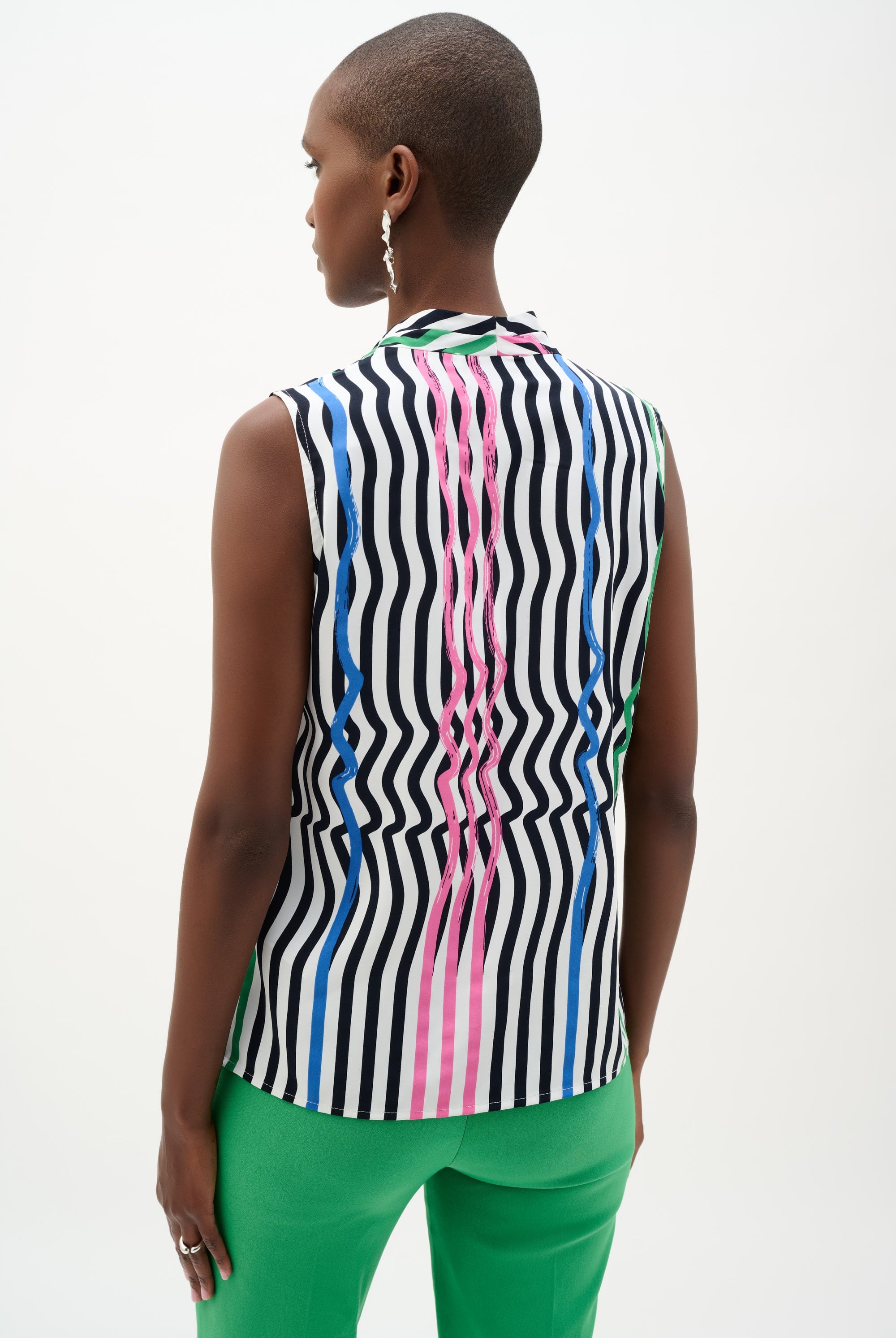 Recycled Woven Stripe Print Sleeveless Boxy Blouse