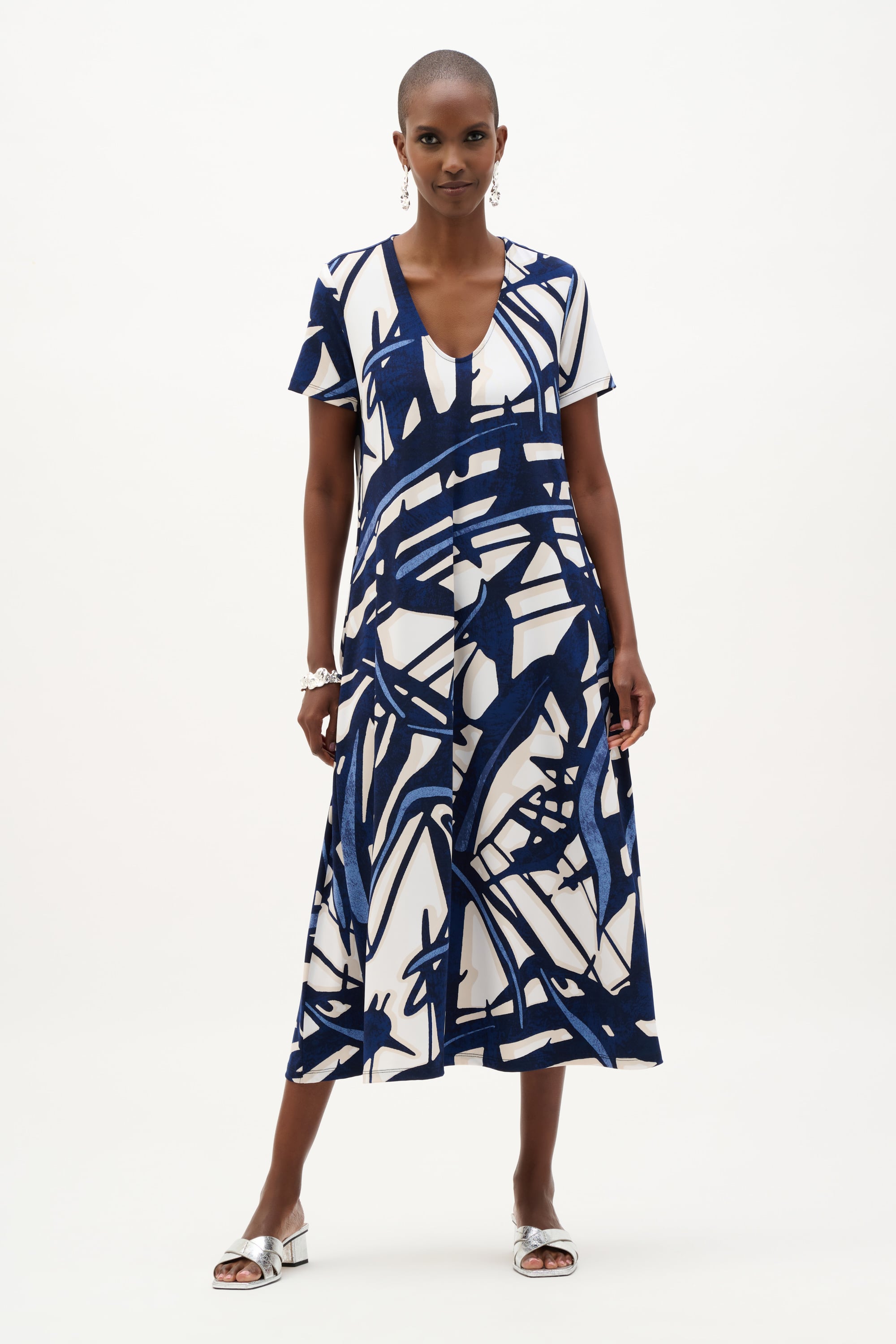 Silky Knit Abstract Print Trapeze Dress