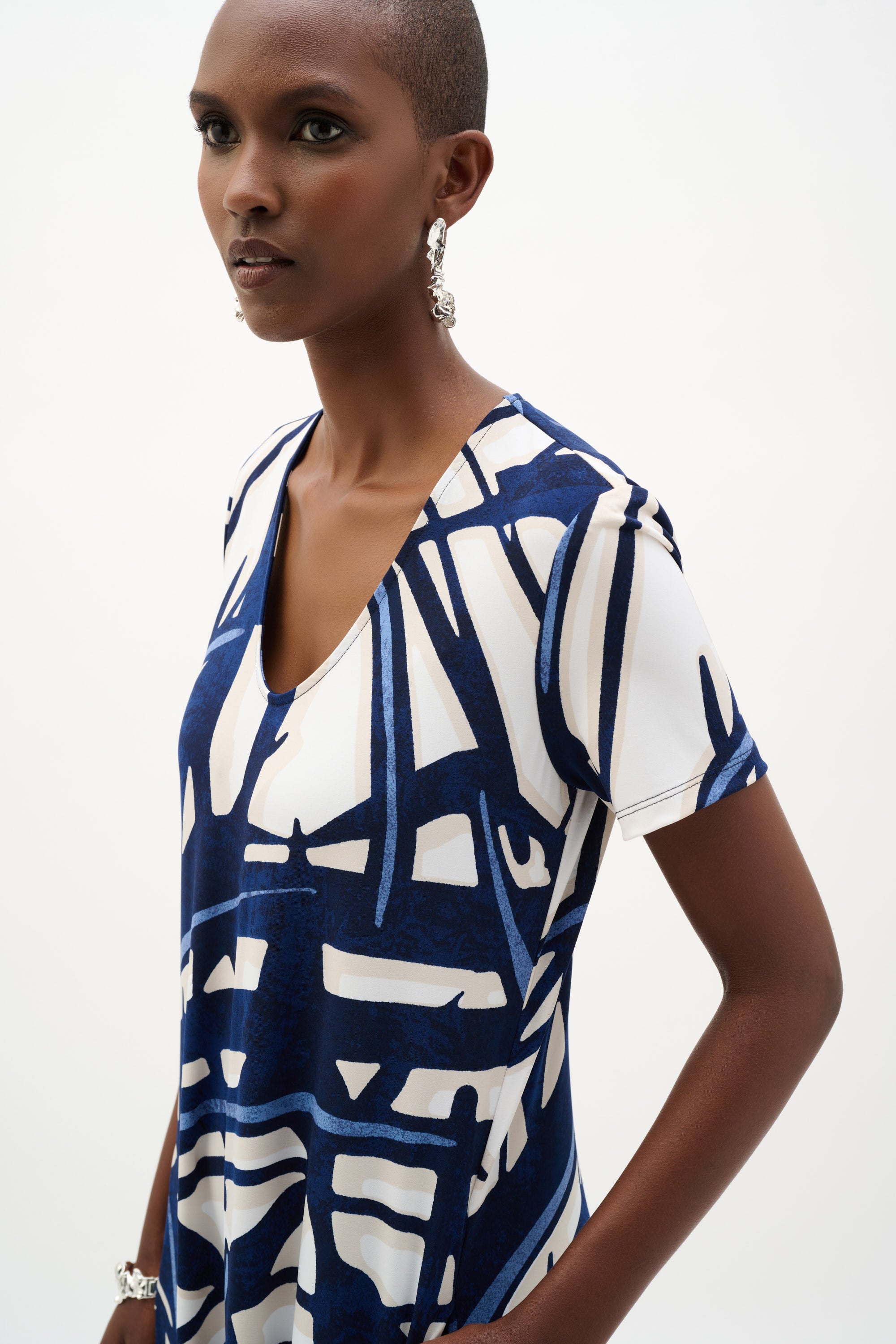 Silky Knit Abstract Print Trapeze Dress