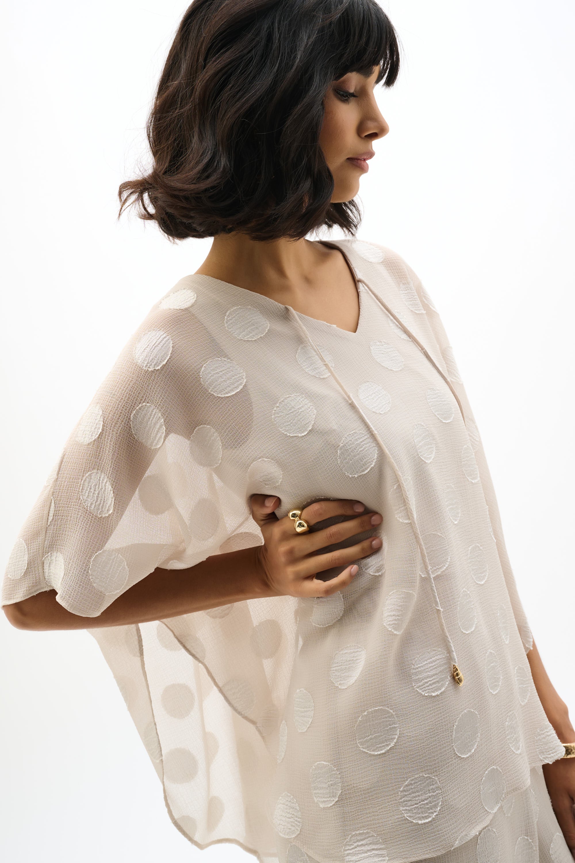 Chiffon Jacquard Dot Print Poncho Top