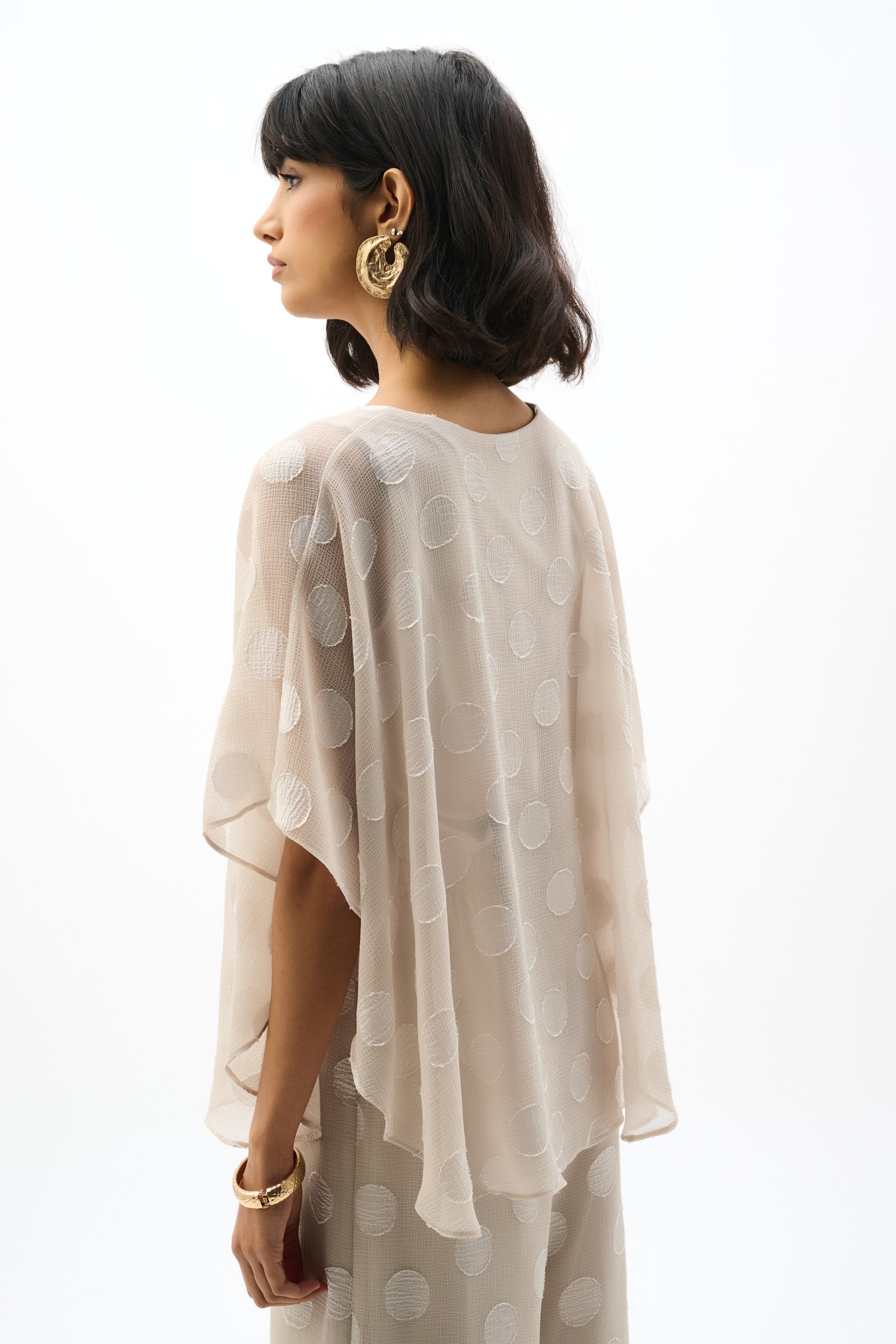 Chiffon Jacquard Dot Print Poncho Top