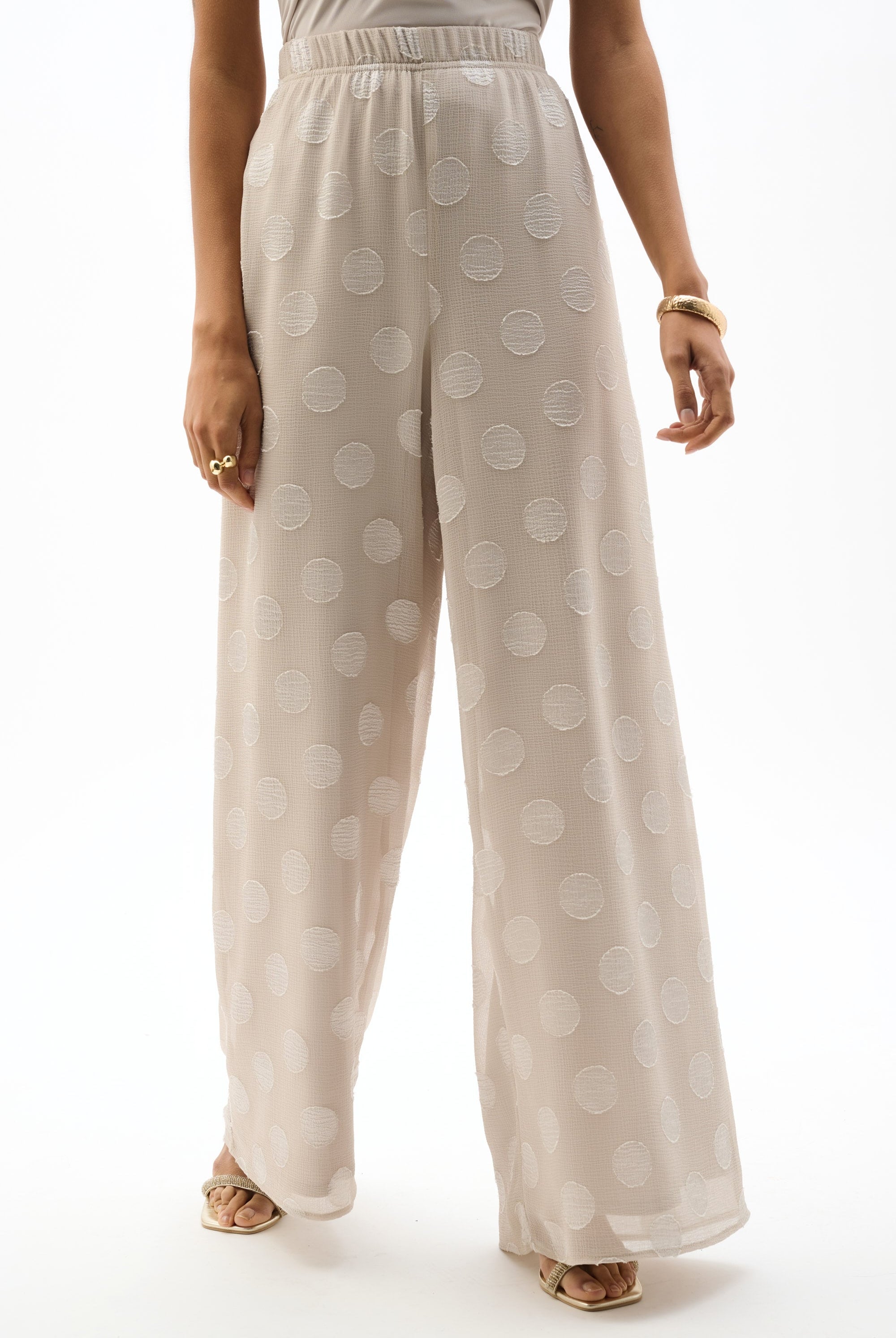 Chiffon Jacquard Dot Print Wide Leg Pants