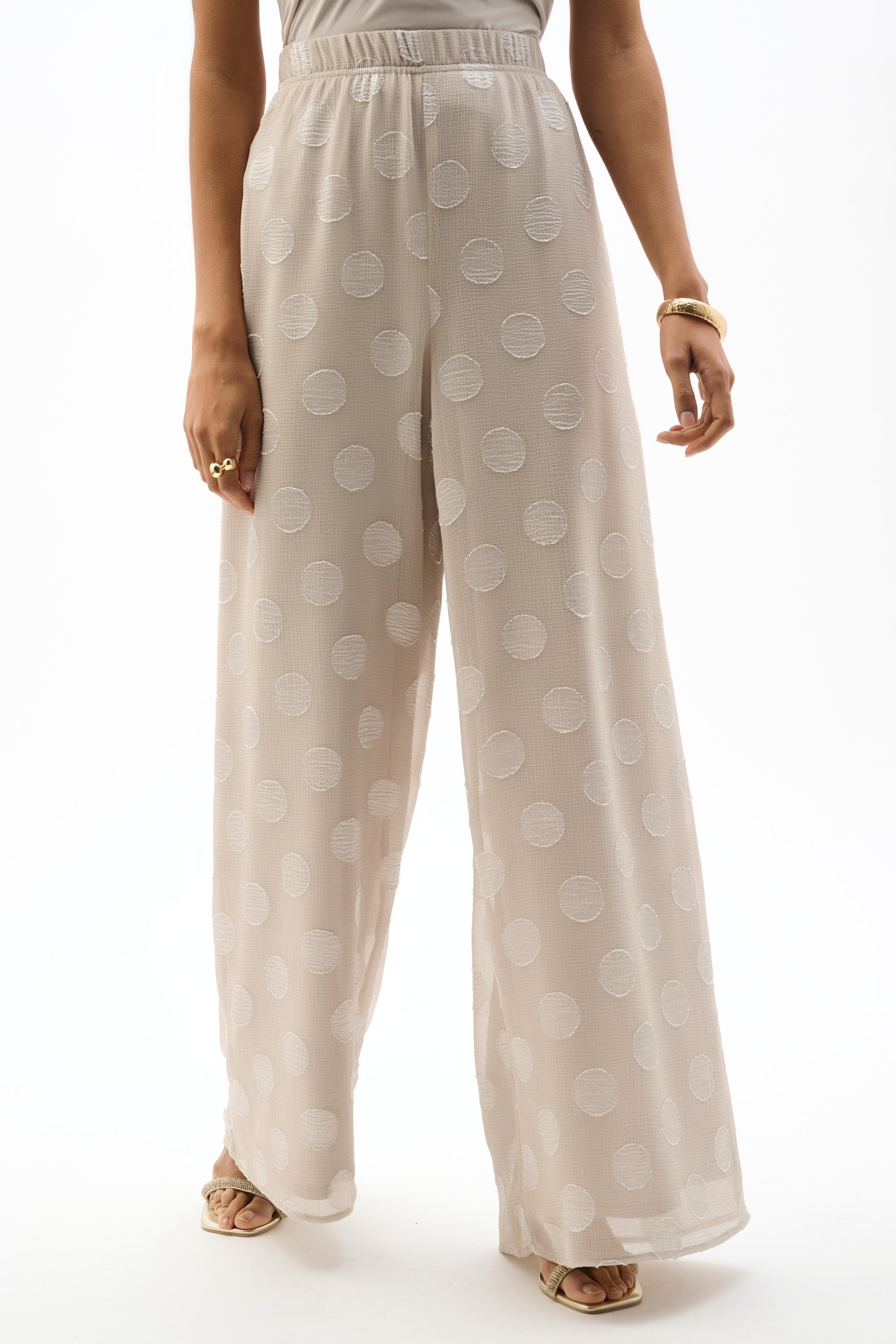 Chiffon Jacquard Dot Print Wide Leg Pants