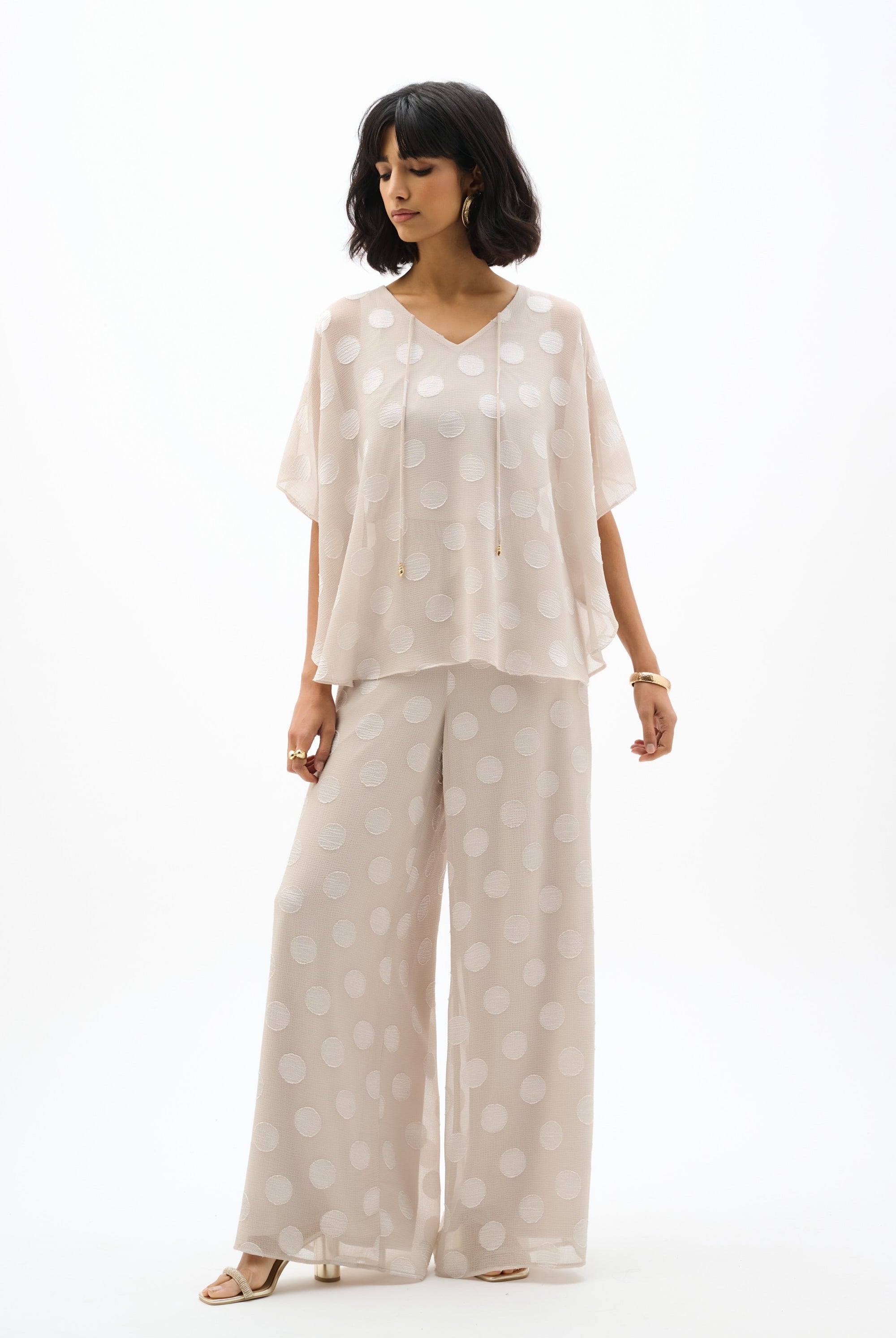 Chiffon Jacquard Dot Print Wide Leg Pants