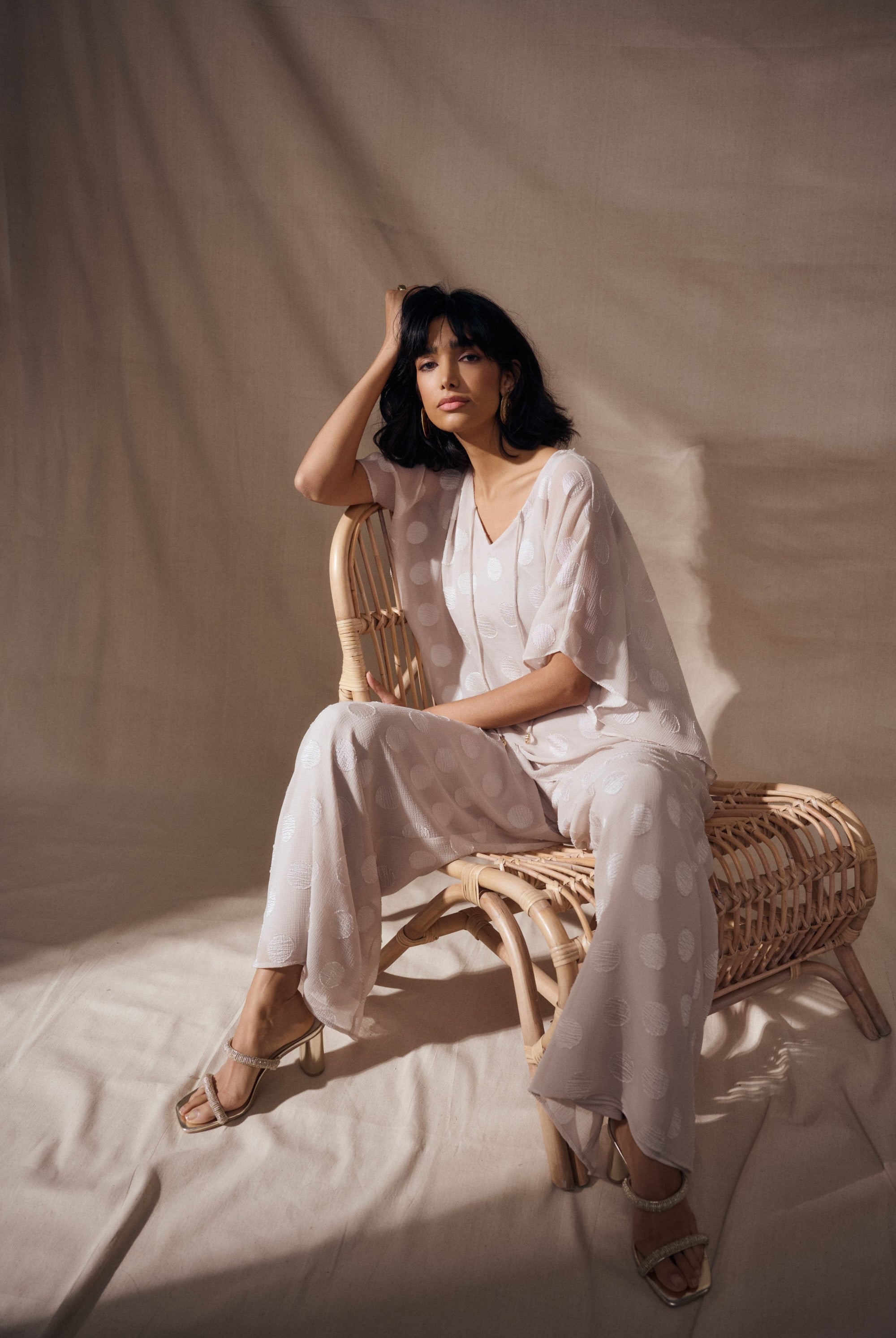 Chiffon Jacquard Dot Print Wide Leg Pants