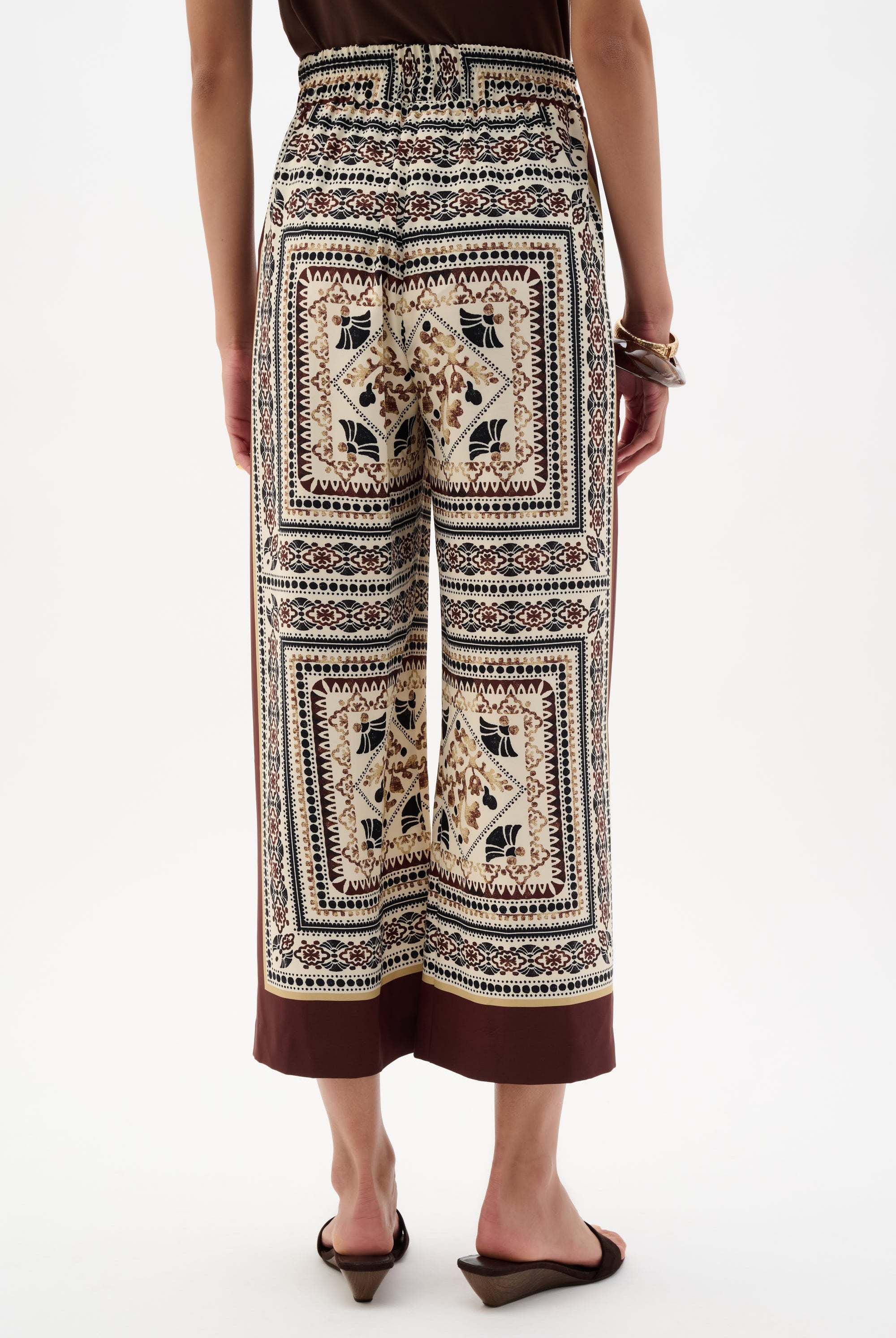 Scarf Print Wide-Leg Pull-On Pants