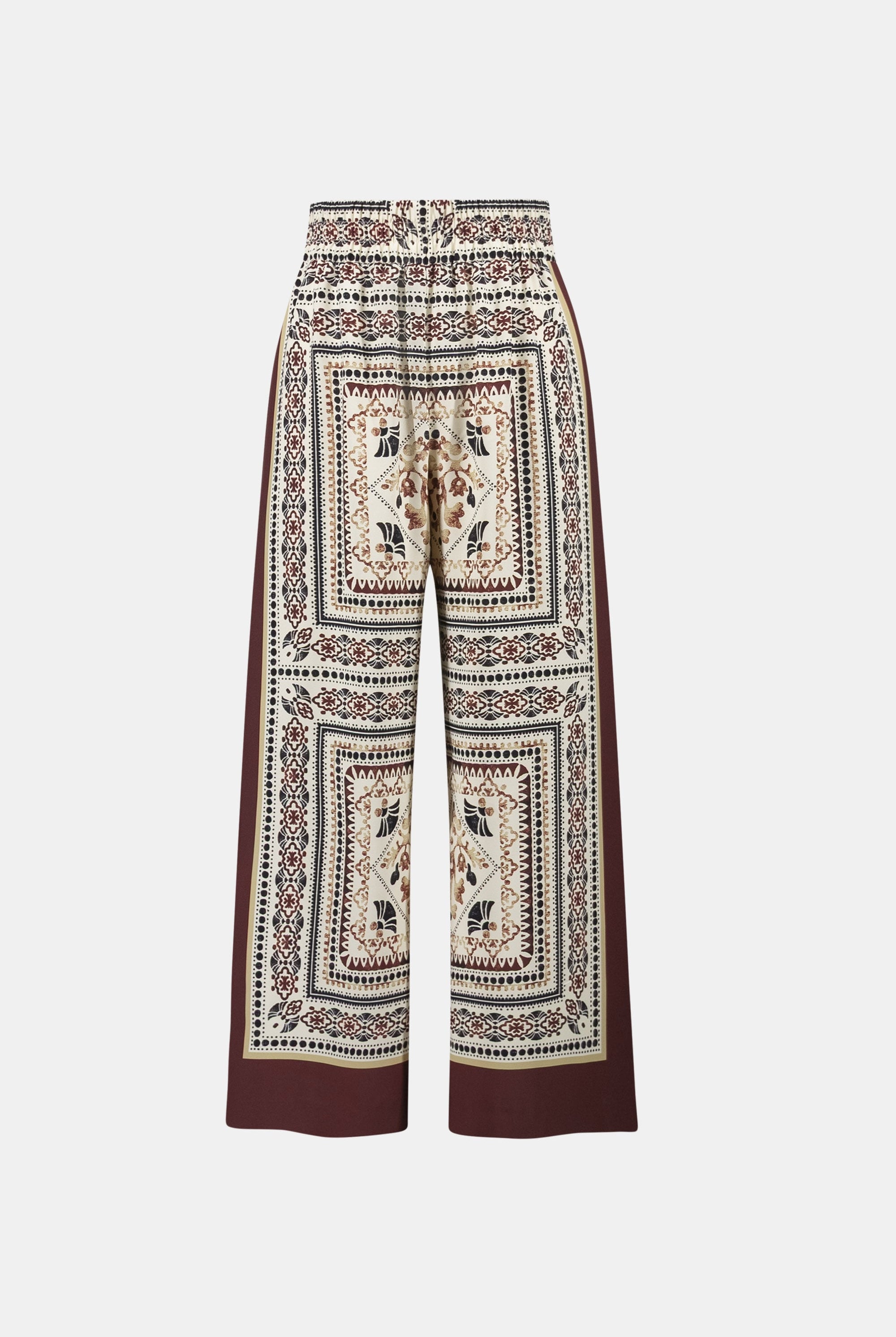 Scarf Print Wide-Leg Pull-On Pants