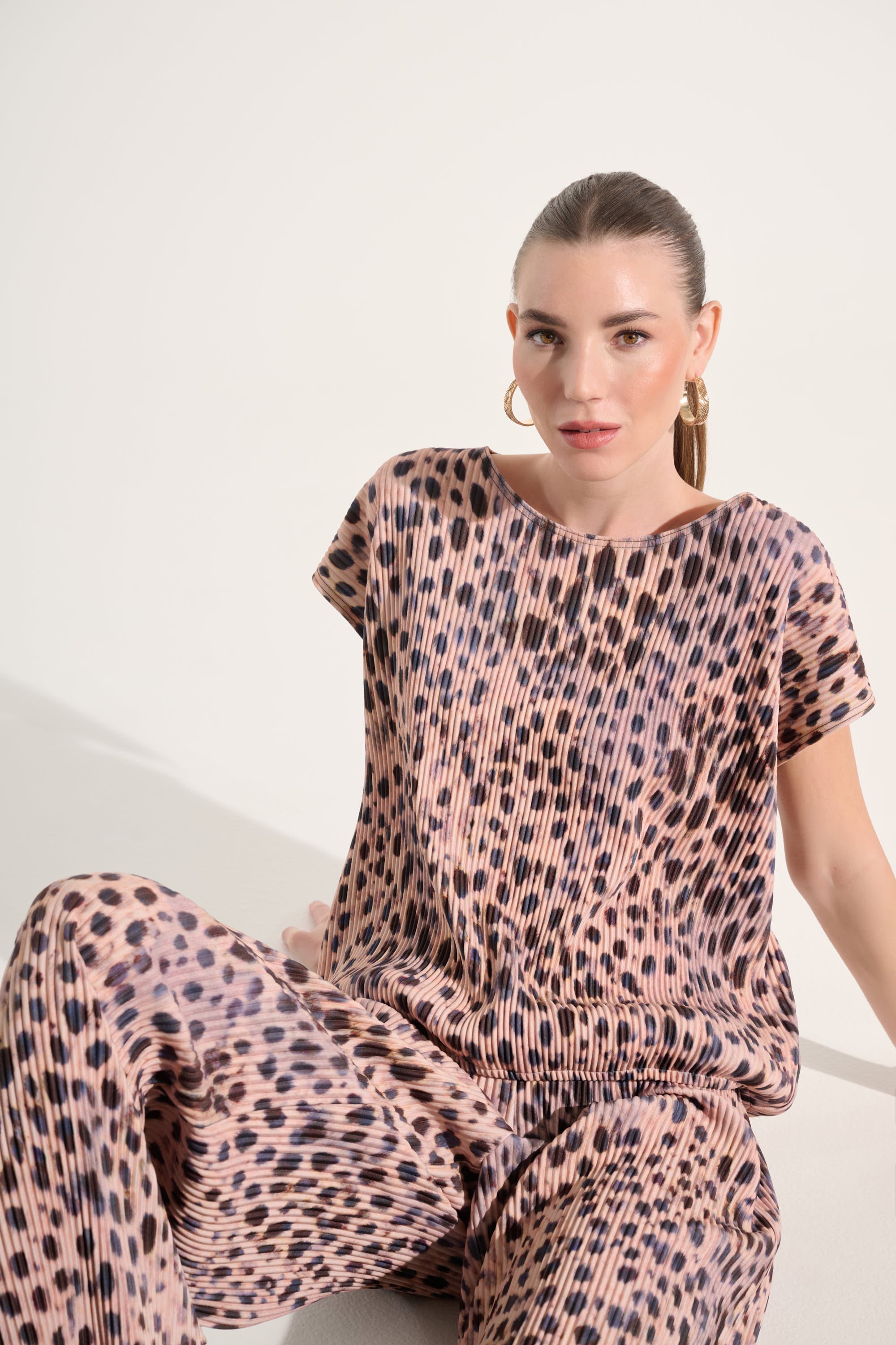 Pleated Scuba Crepe Animal Print Cocoon Top