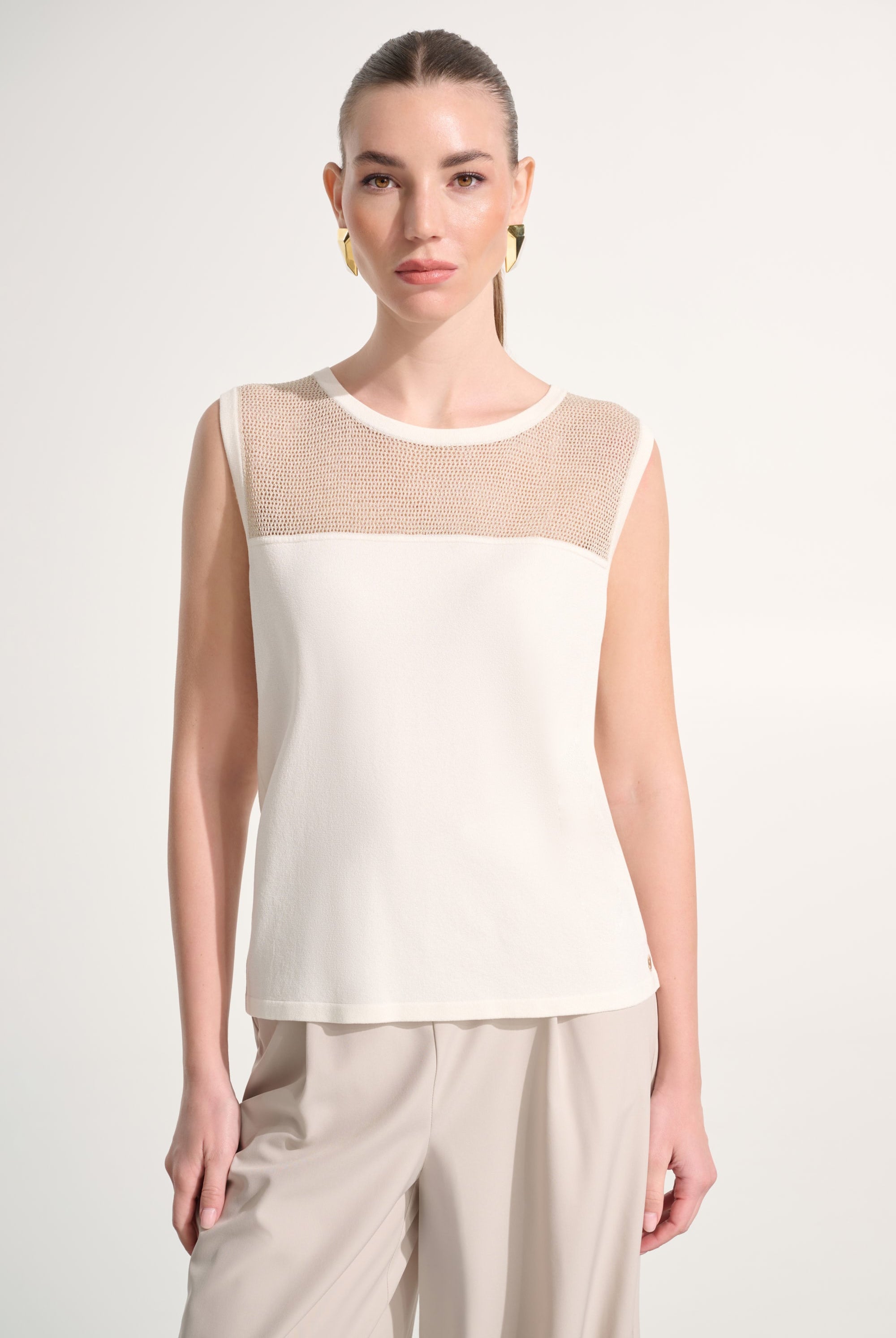 Soft Knit Straight Cami With Mesh Yoke