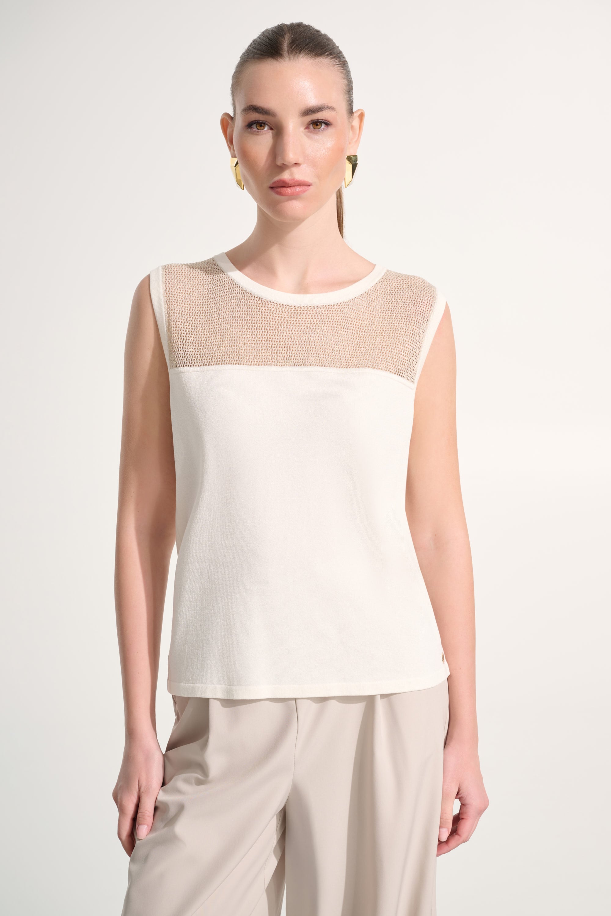 Soft Knit Straight Cami With Mesh Yoke