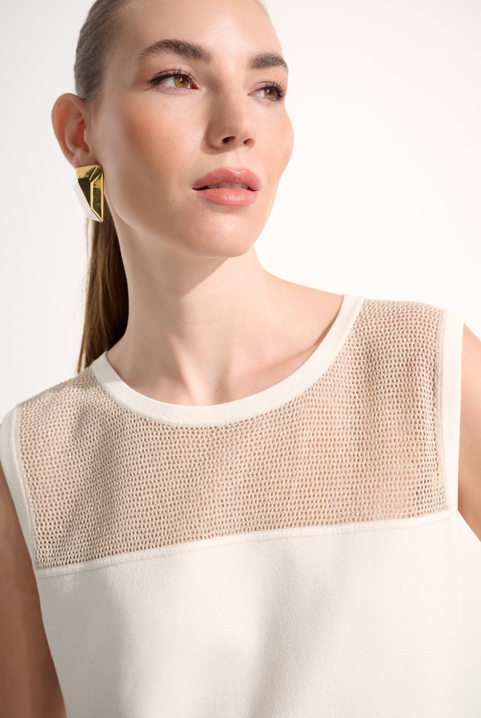 Soft Knit Straight Cami With Mesh Yoke