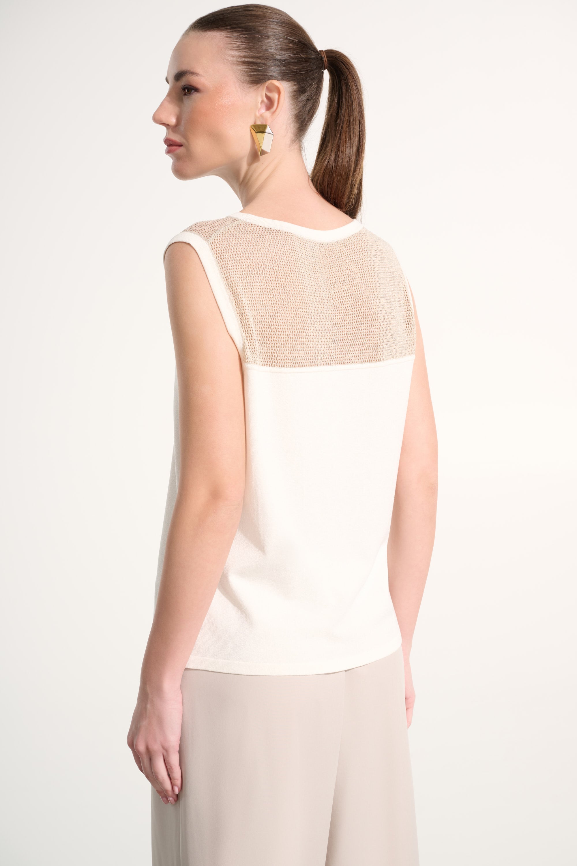 Soft Knit Straight Cami With Mesh Yoke