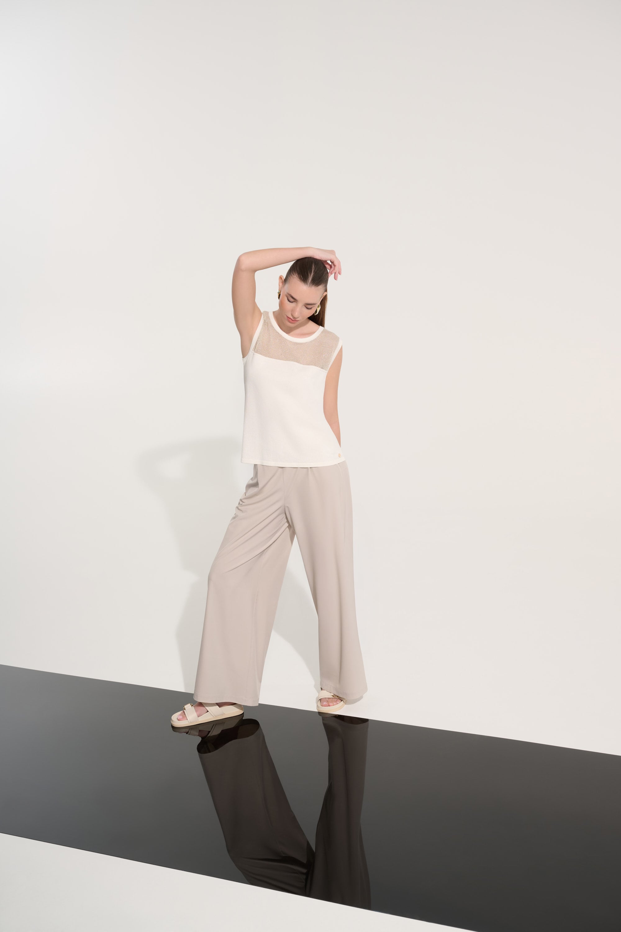 Soft Knit Straight Cami With Mesh Yoke