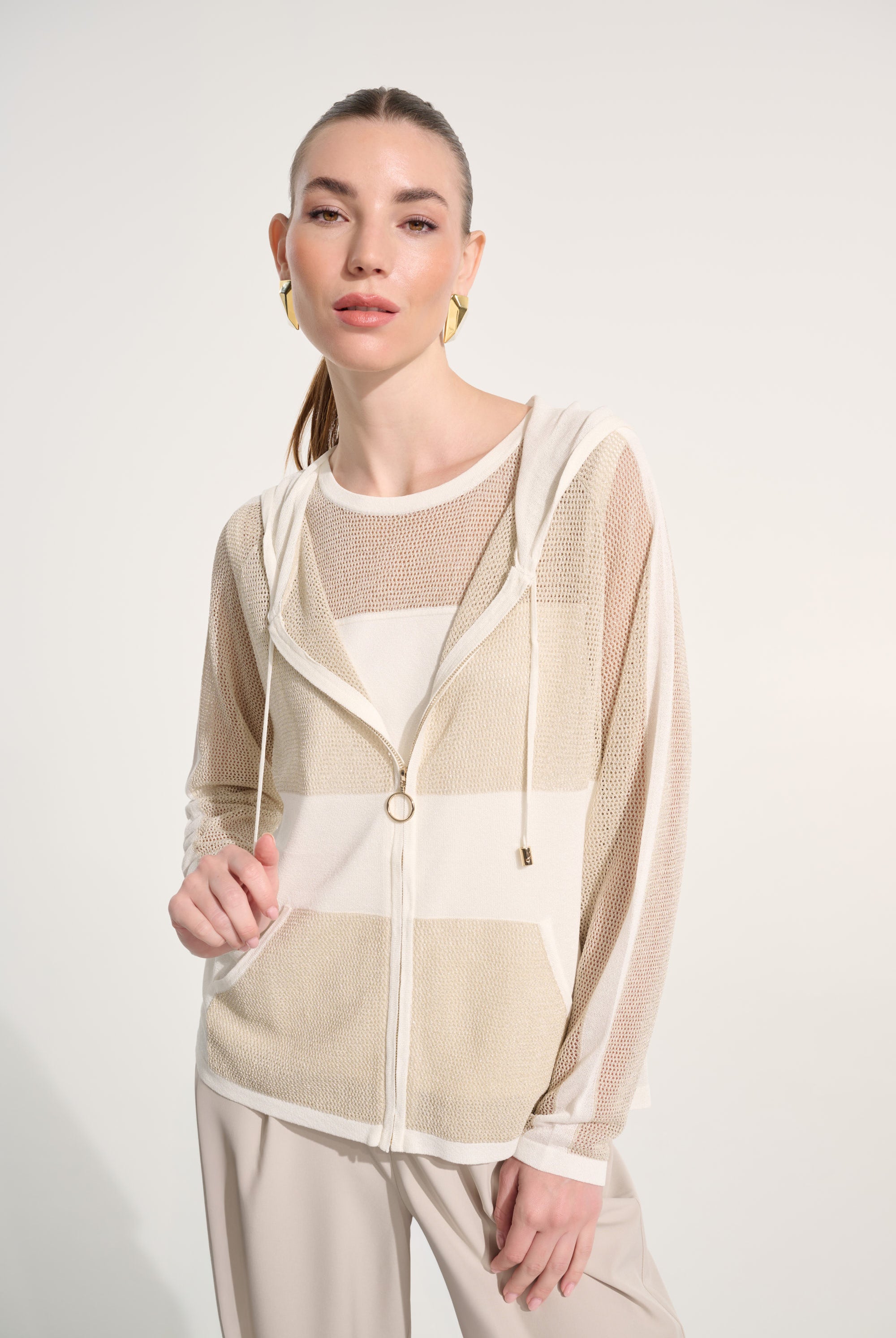 Soft Knit Straight Hooded Zip Jacket