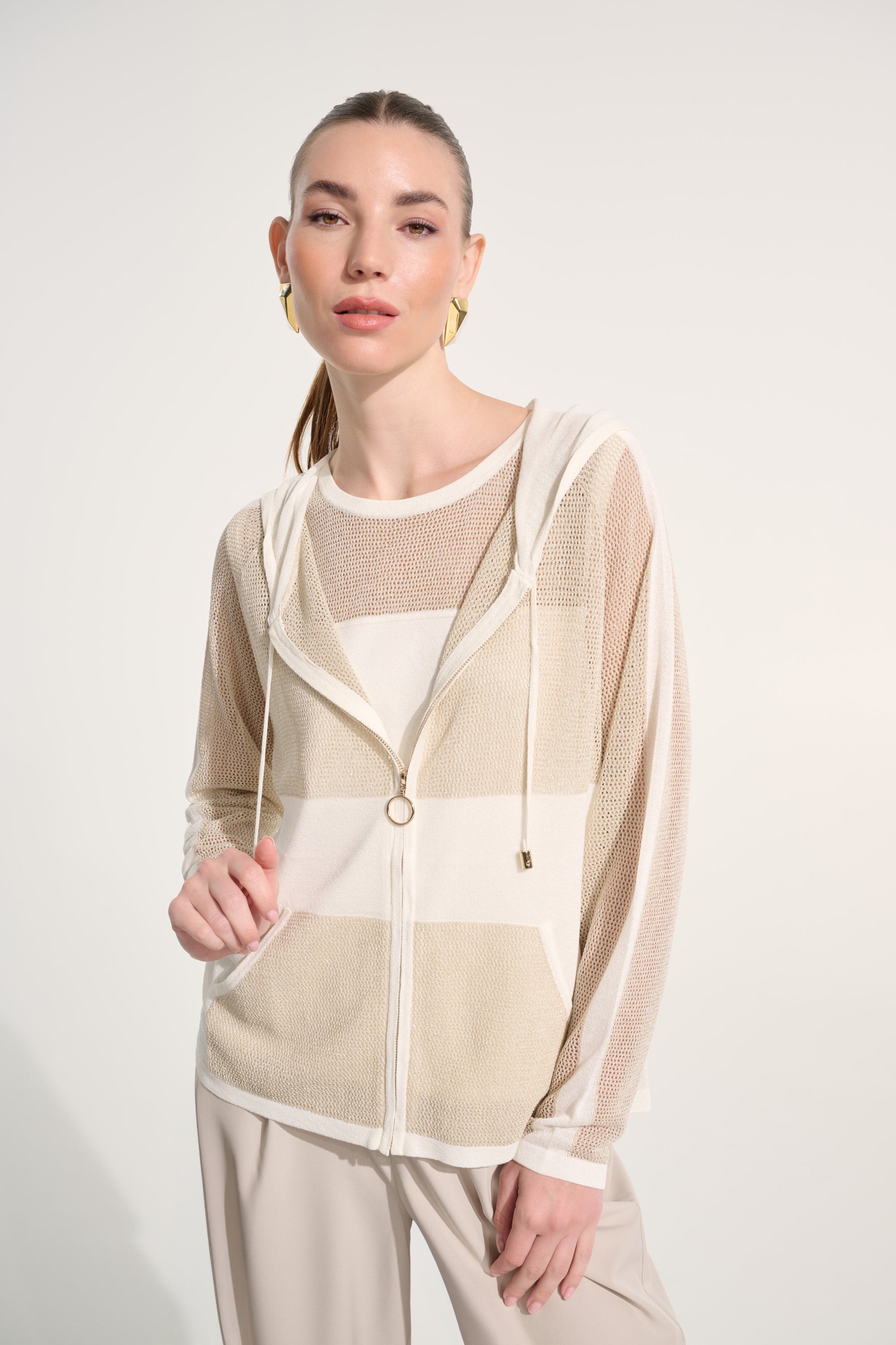 Soft Knit Straight Hooded Zip Jacket