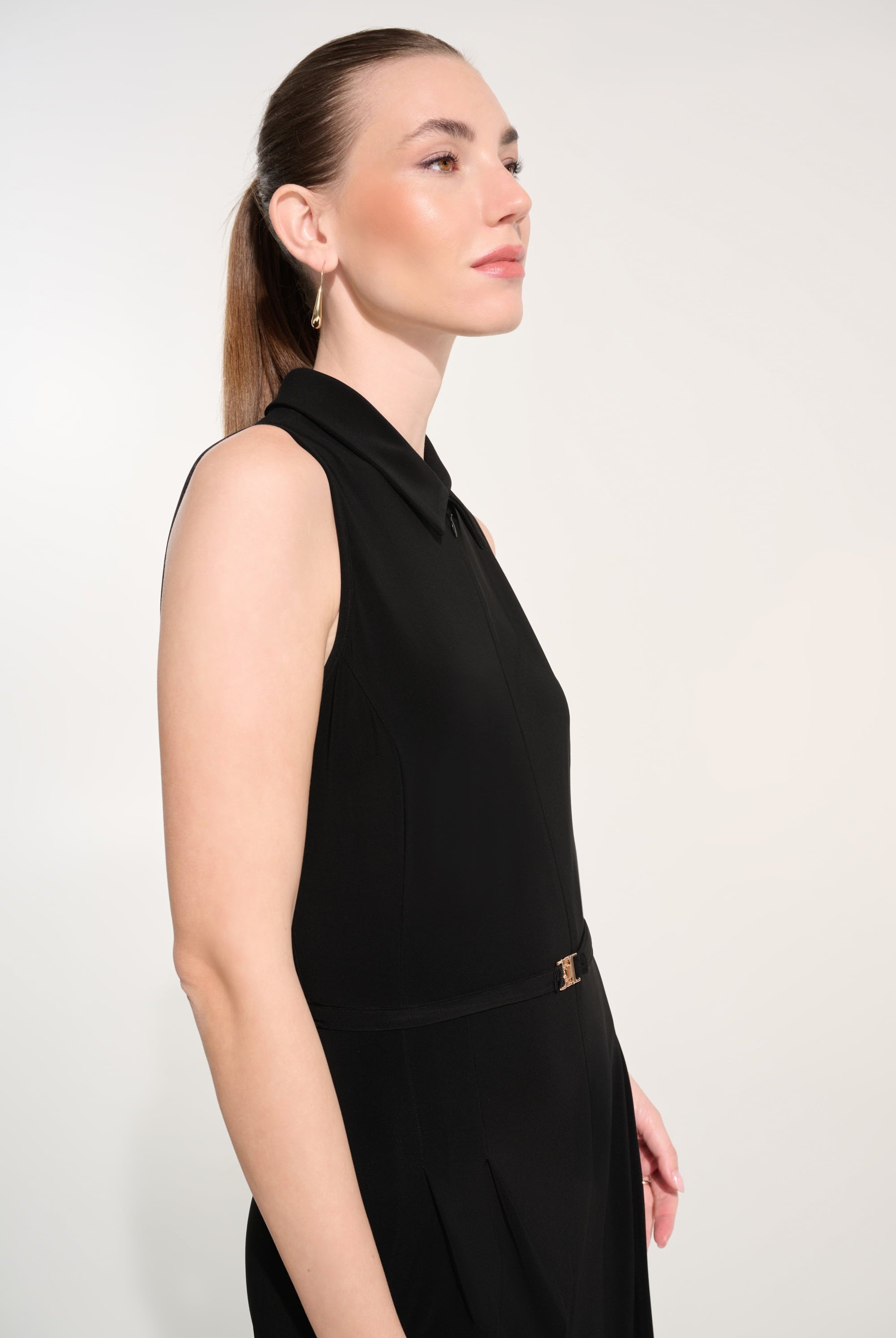 Silky Knit Wide Leg Jumpsuit With Zipped Neckline