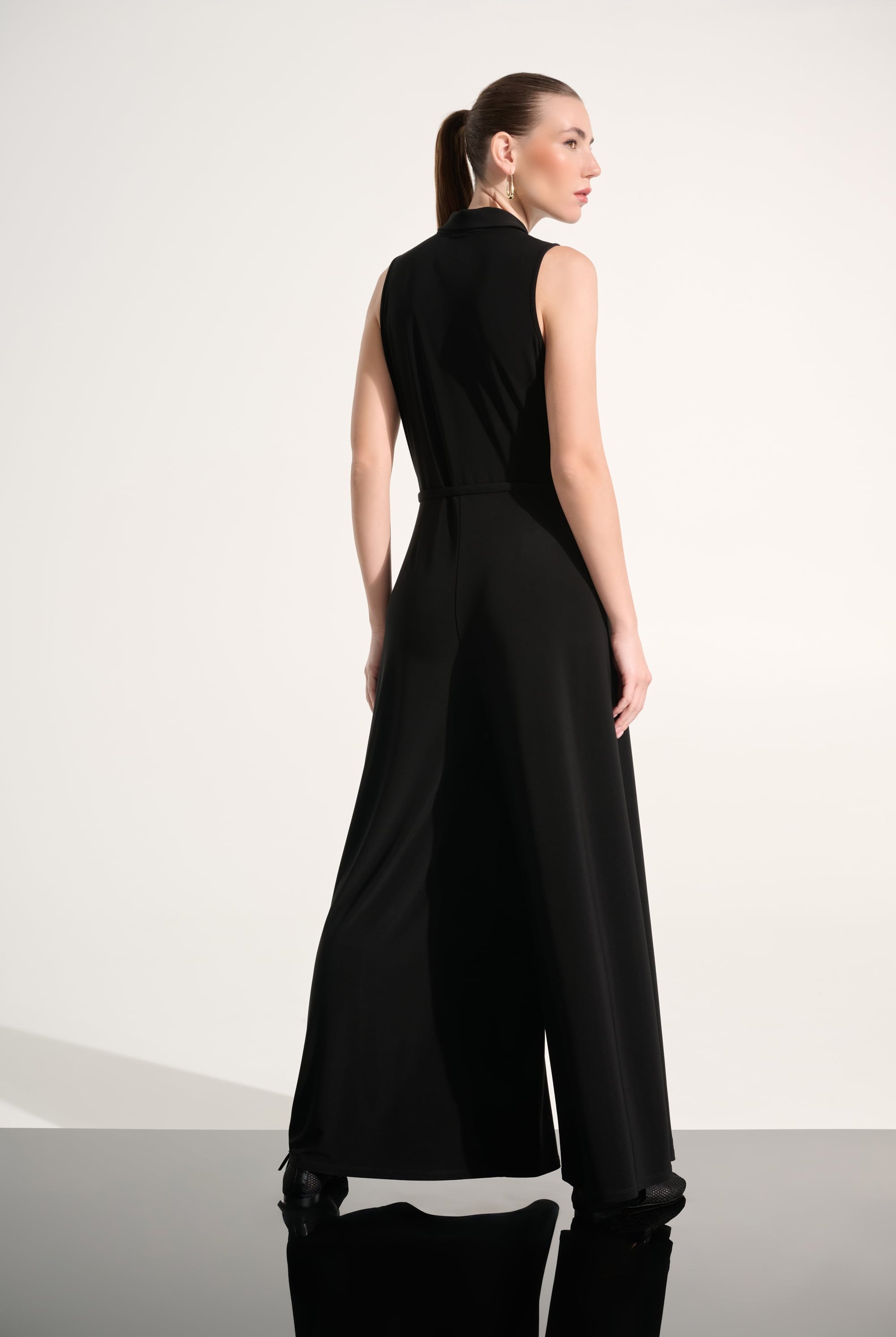 Silky Knit Wide Leg Jumpsuit With Zipped Neckline