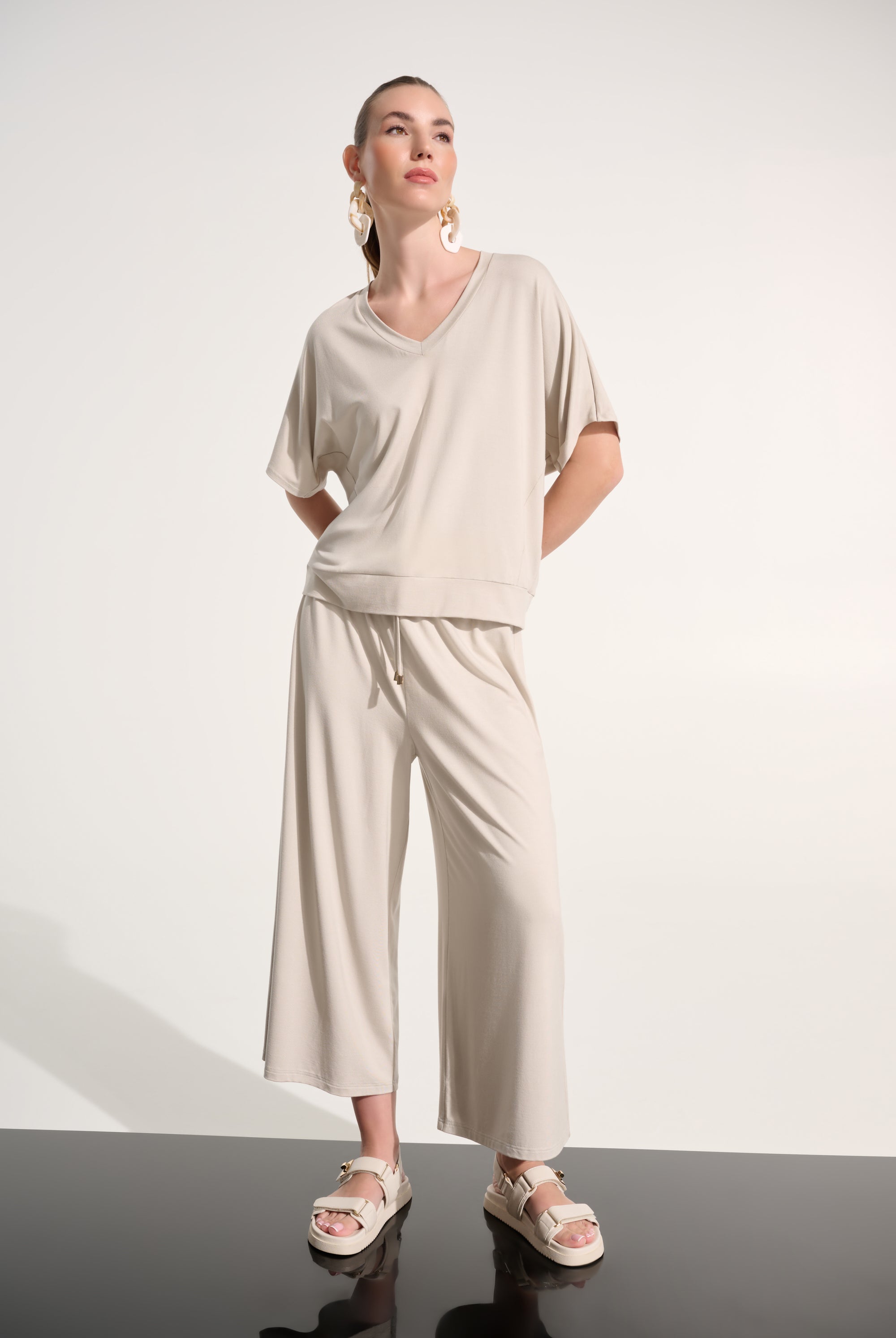 Jersey Pull-On Culotte Pant With Tie Waist