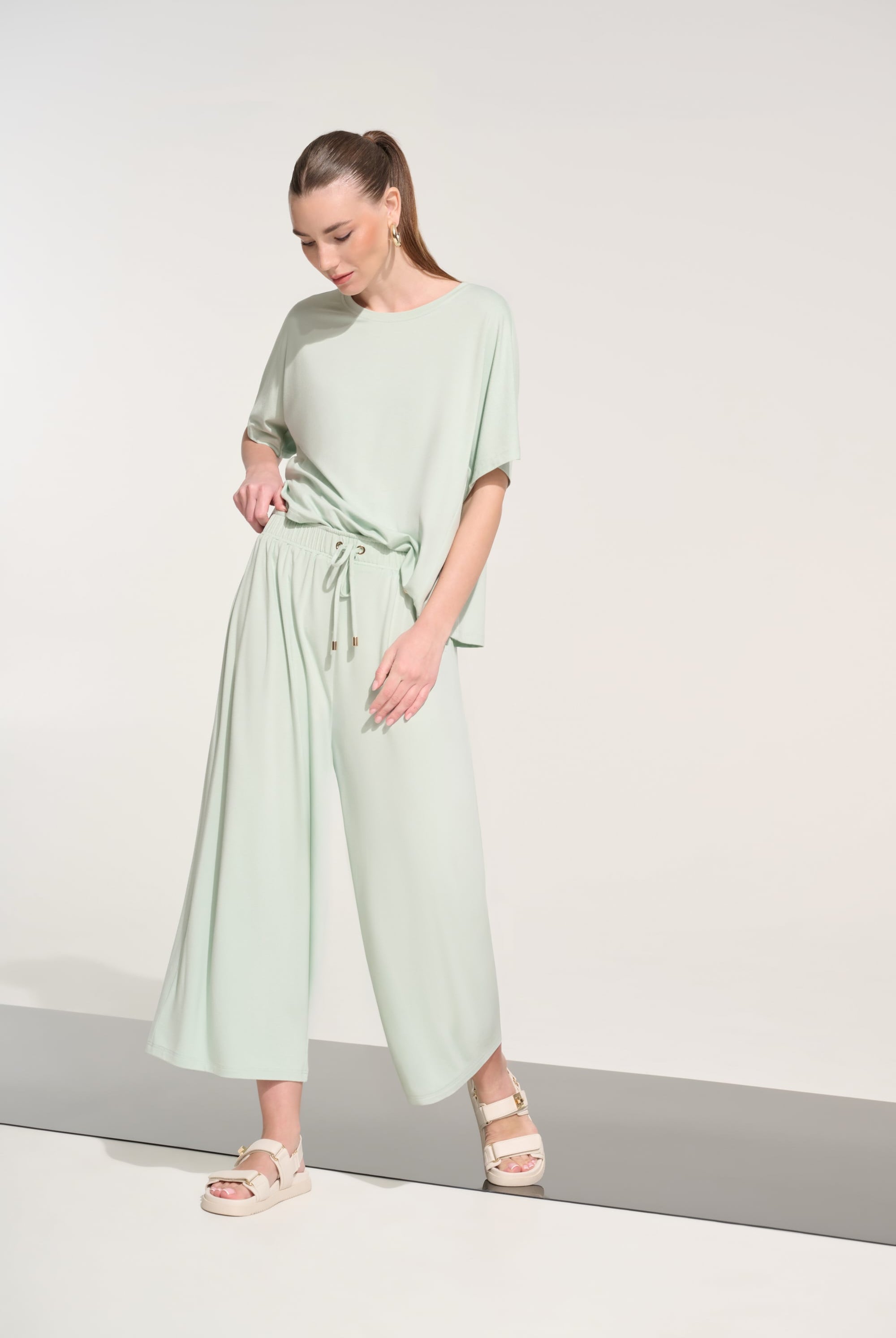 Jersey Pull-On Culotte Pant With Tie Waist