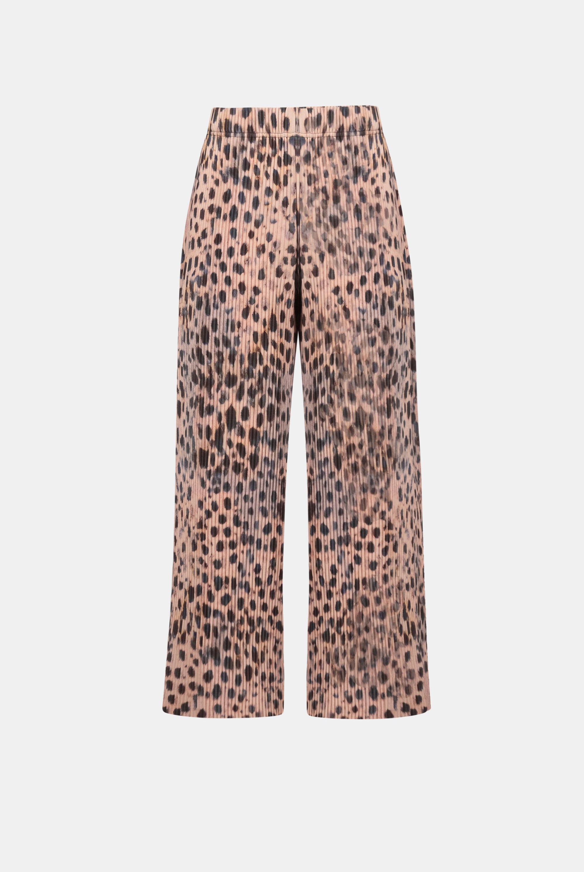 Pleated Scuba Crepe Animal Print Pull-On Wide Leg Pants