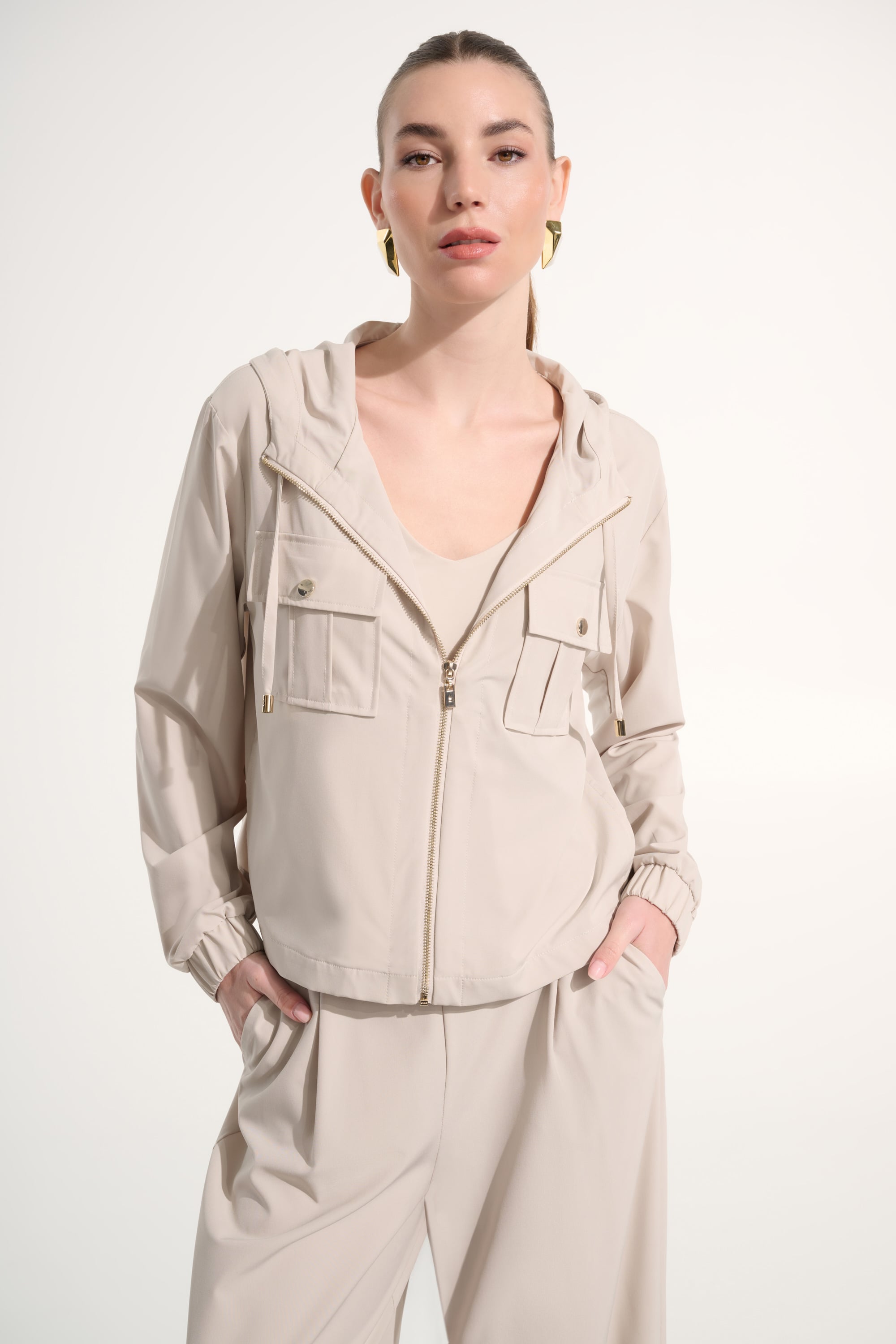 Stretch Woven Hooded Boxy Utility Jacket