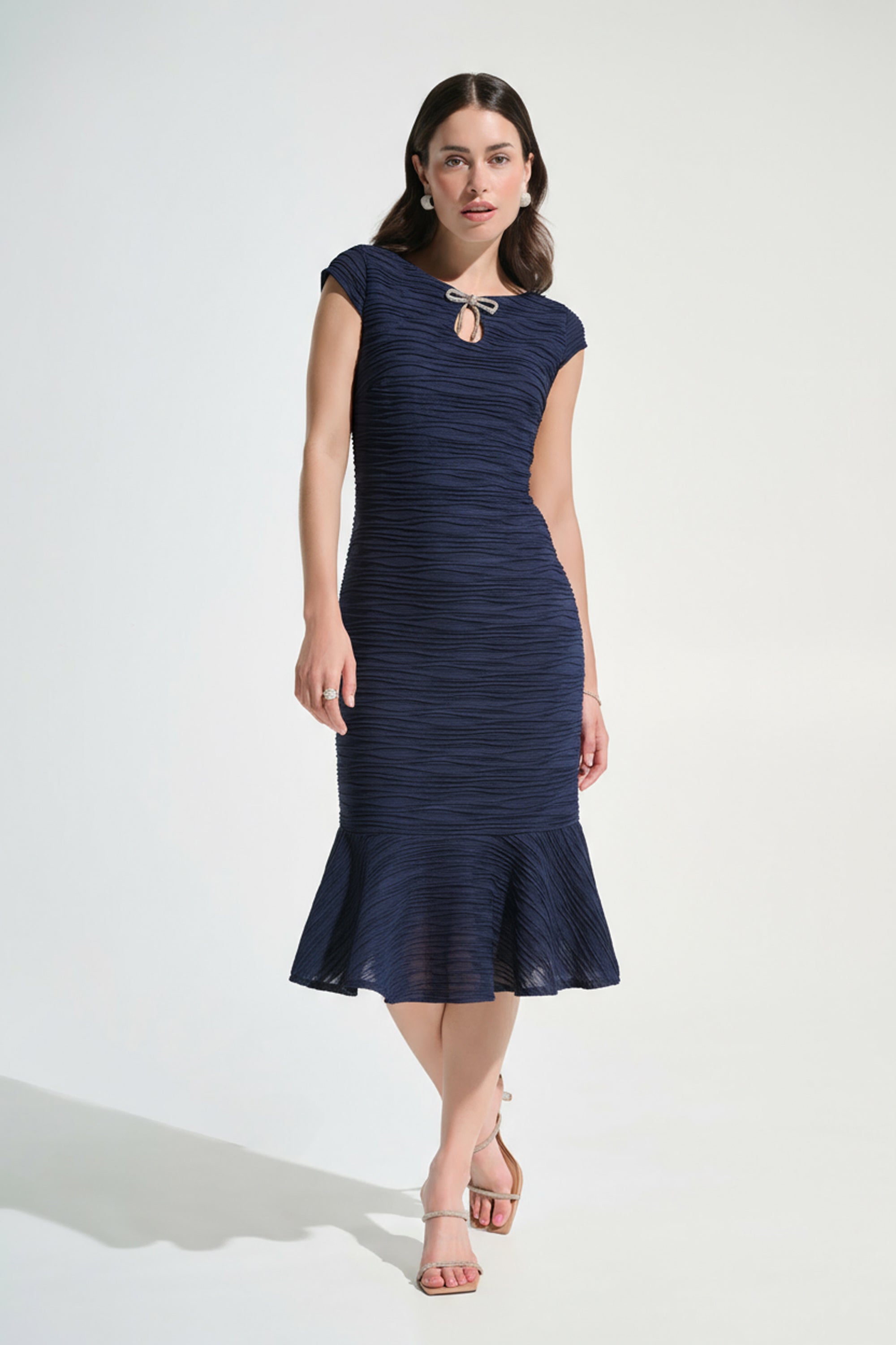 Signature | Lurex Cascade Flounce Dress With Rhinestone Bow