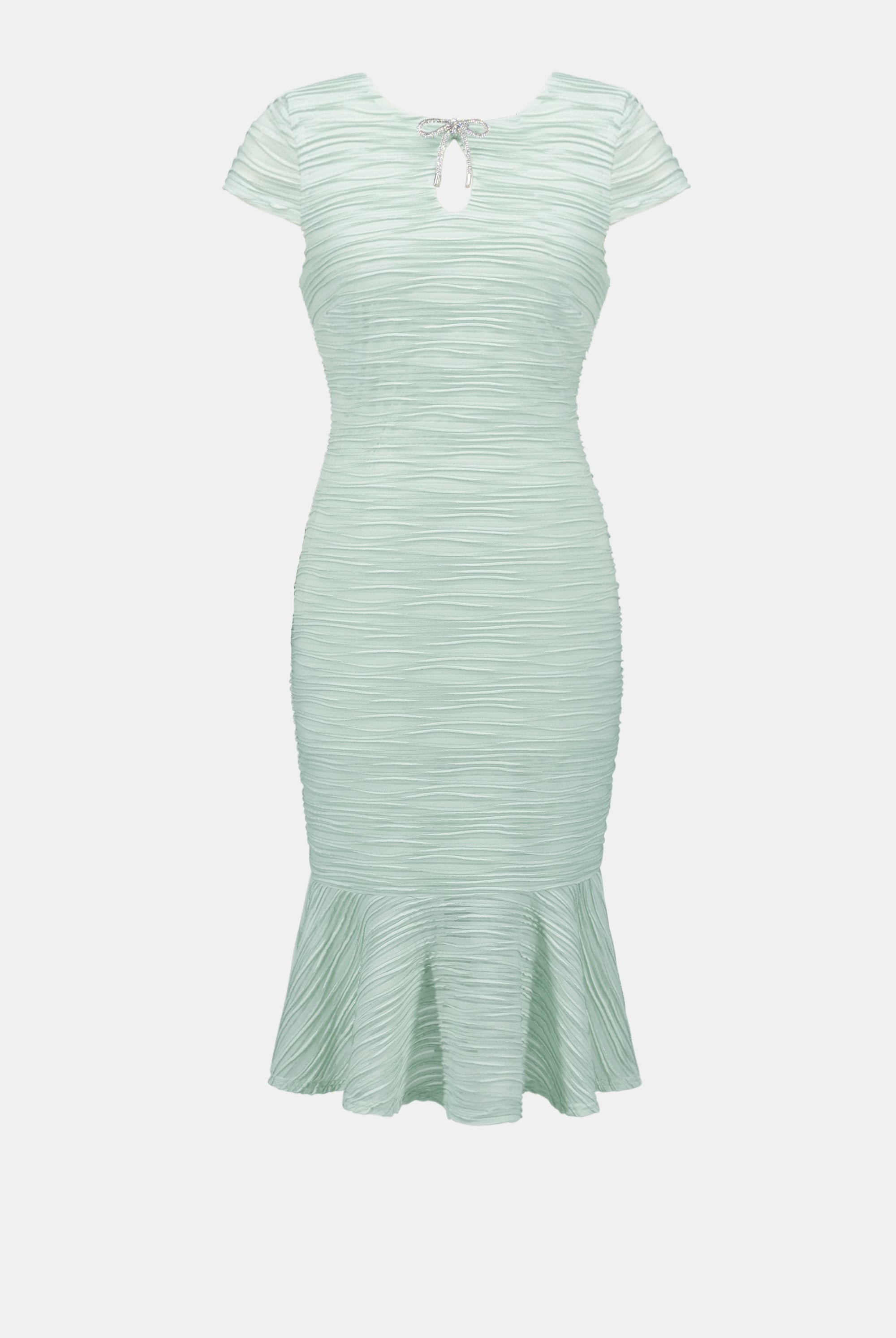 Signature | Lurex Cascade Flounce Dress With Rhinestone Bow