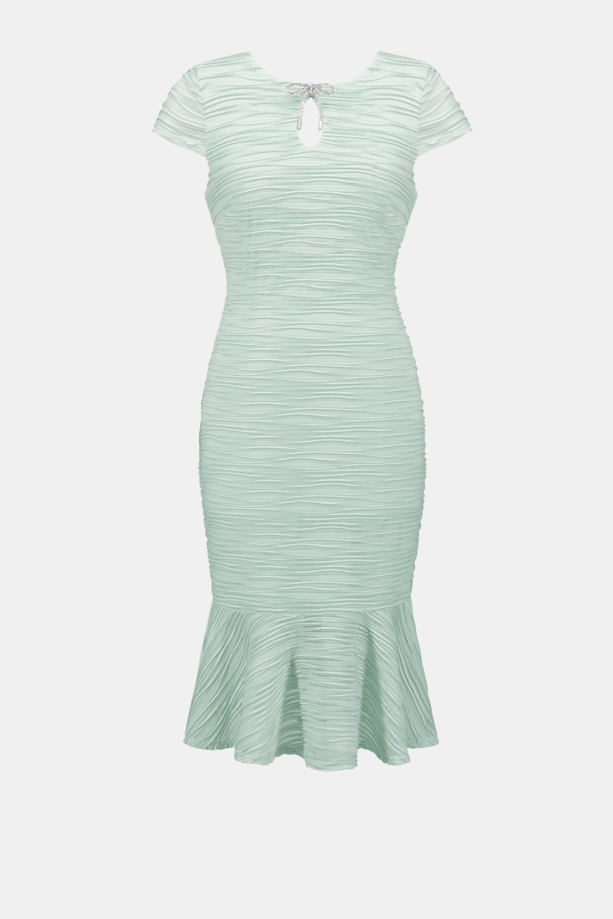 Signature | Lurex Cascade Flounce Dress With Rhinestone Bow