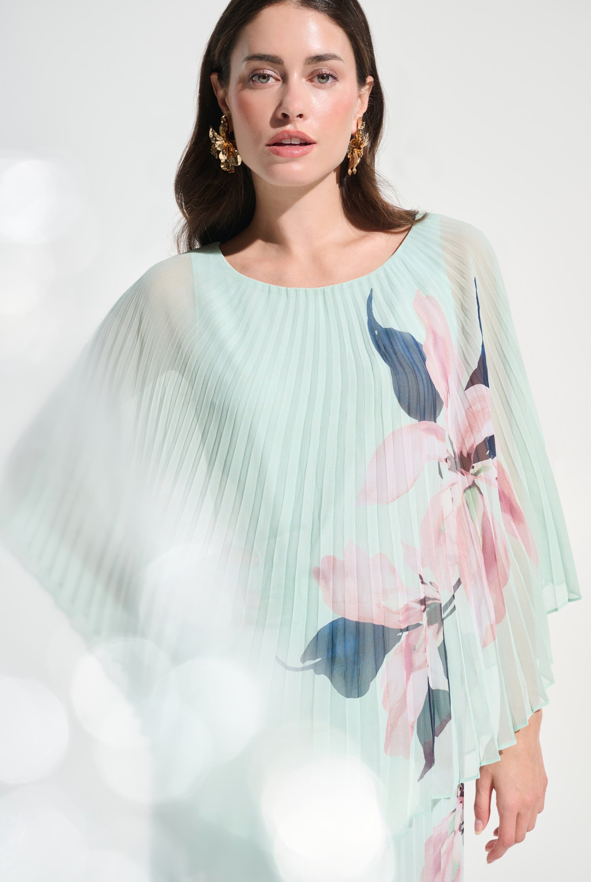 Signature | Chiffon Floral Print Pleated Poncho Top