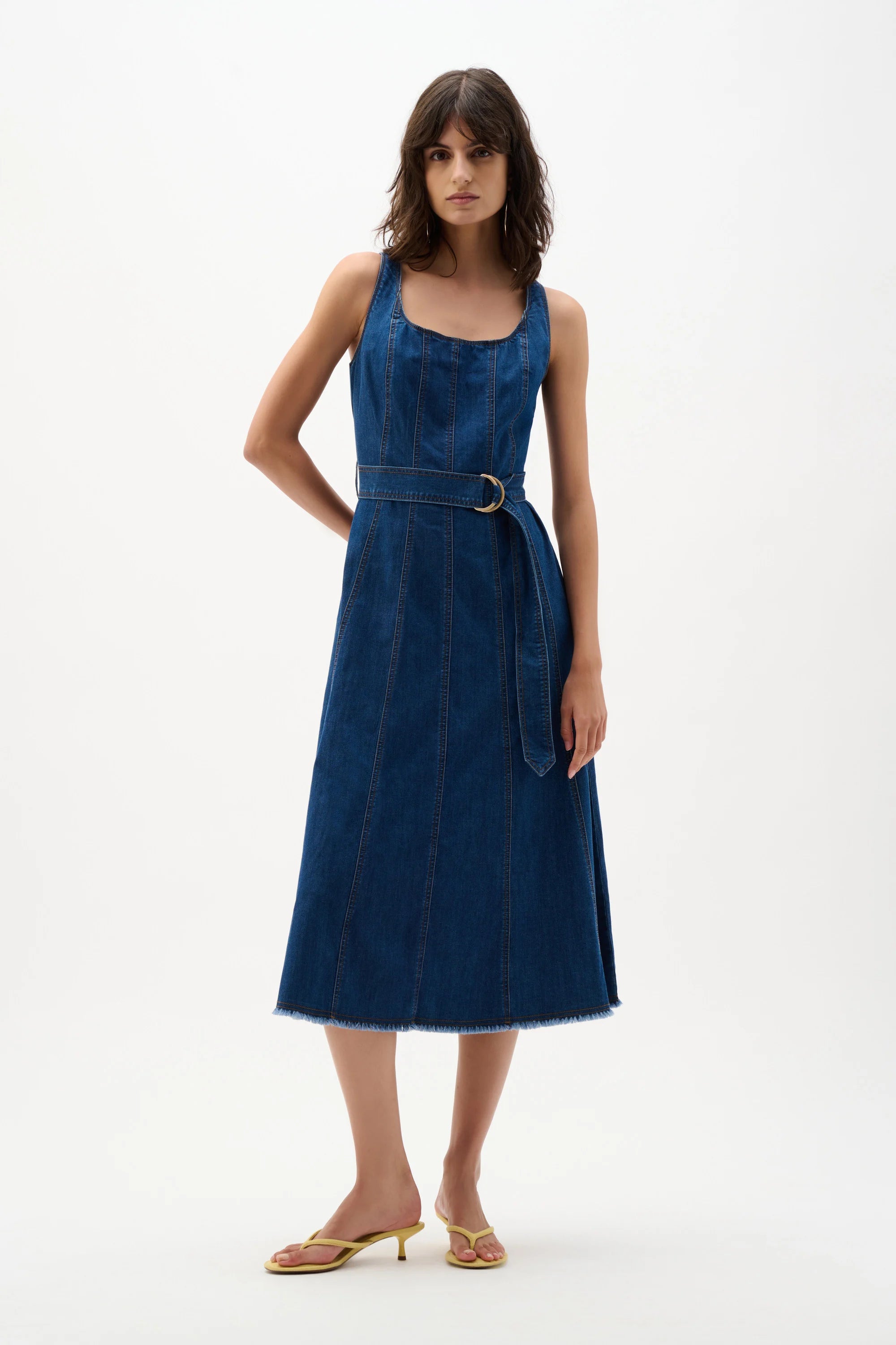 Joseph Ribkoff Denim Fit And Flare Midi Dress With Belt-262901