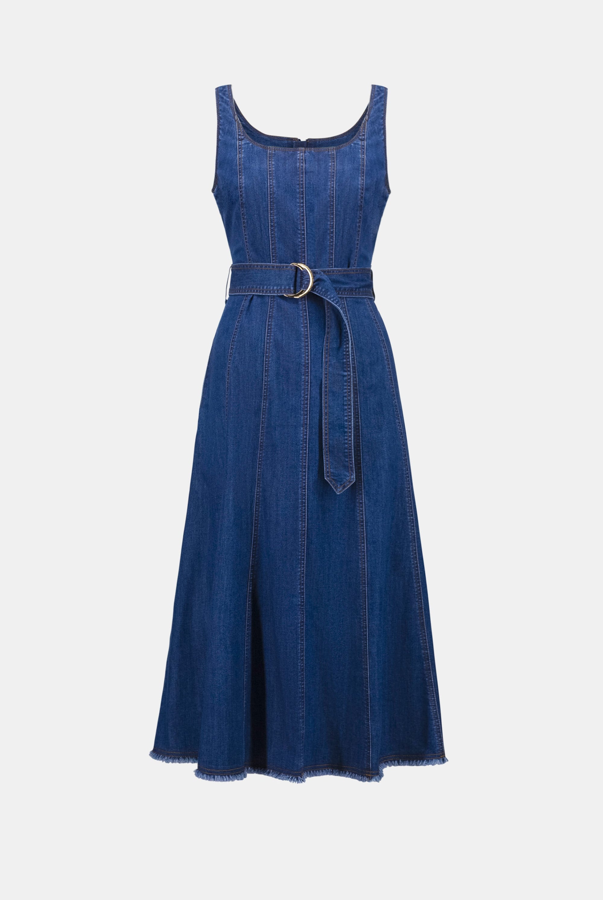 Denim Fit And Flare Midi Dress With Belt
