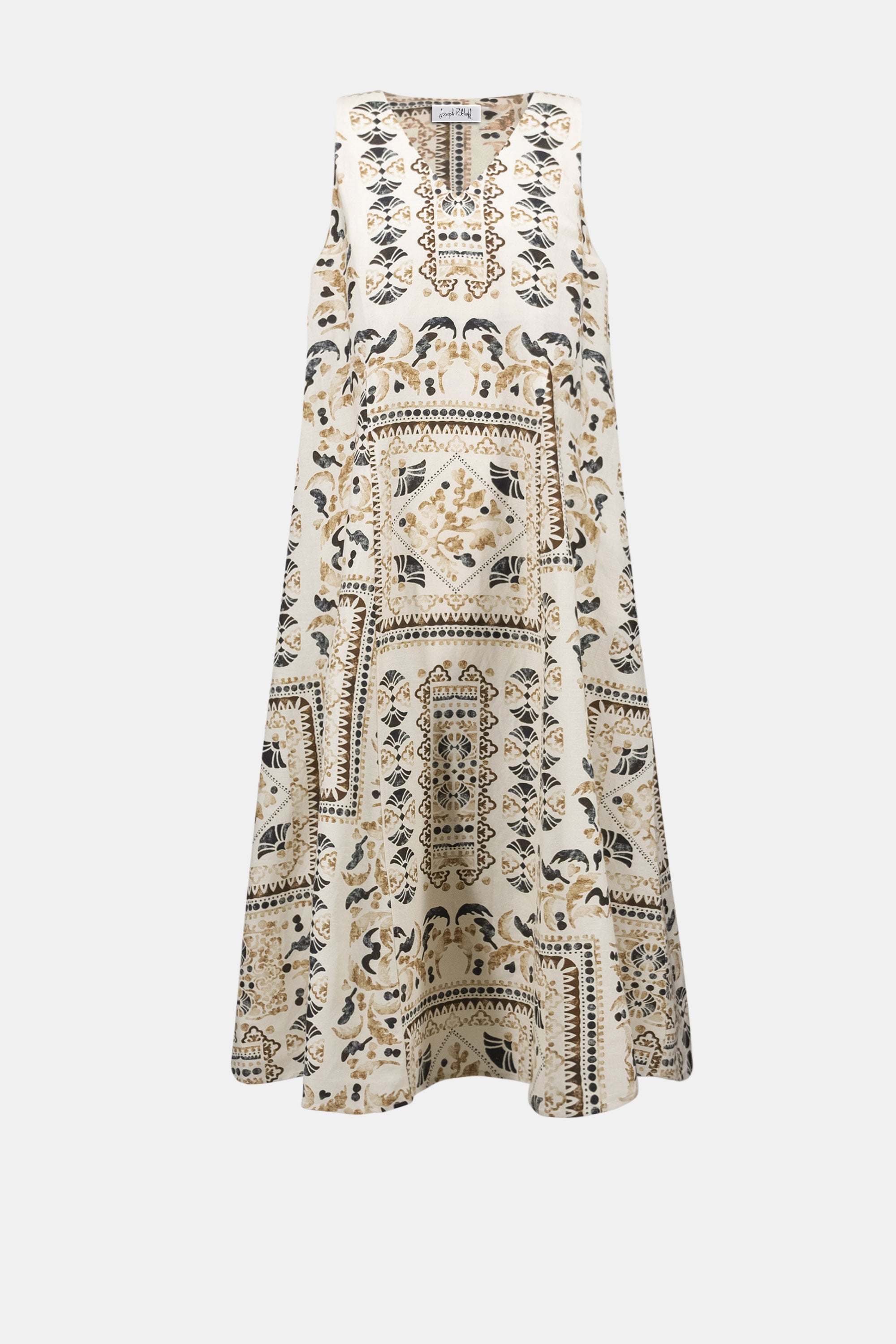 Linen Blend Scarf Print A-Line Dress